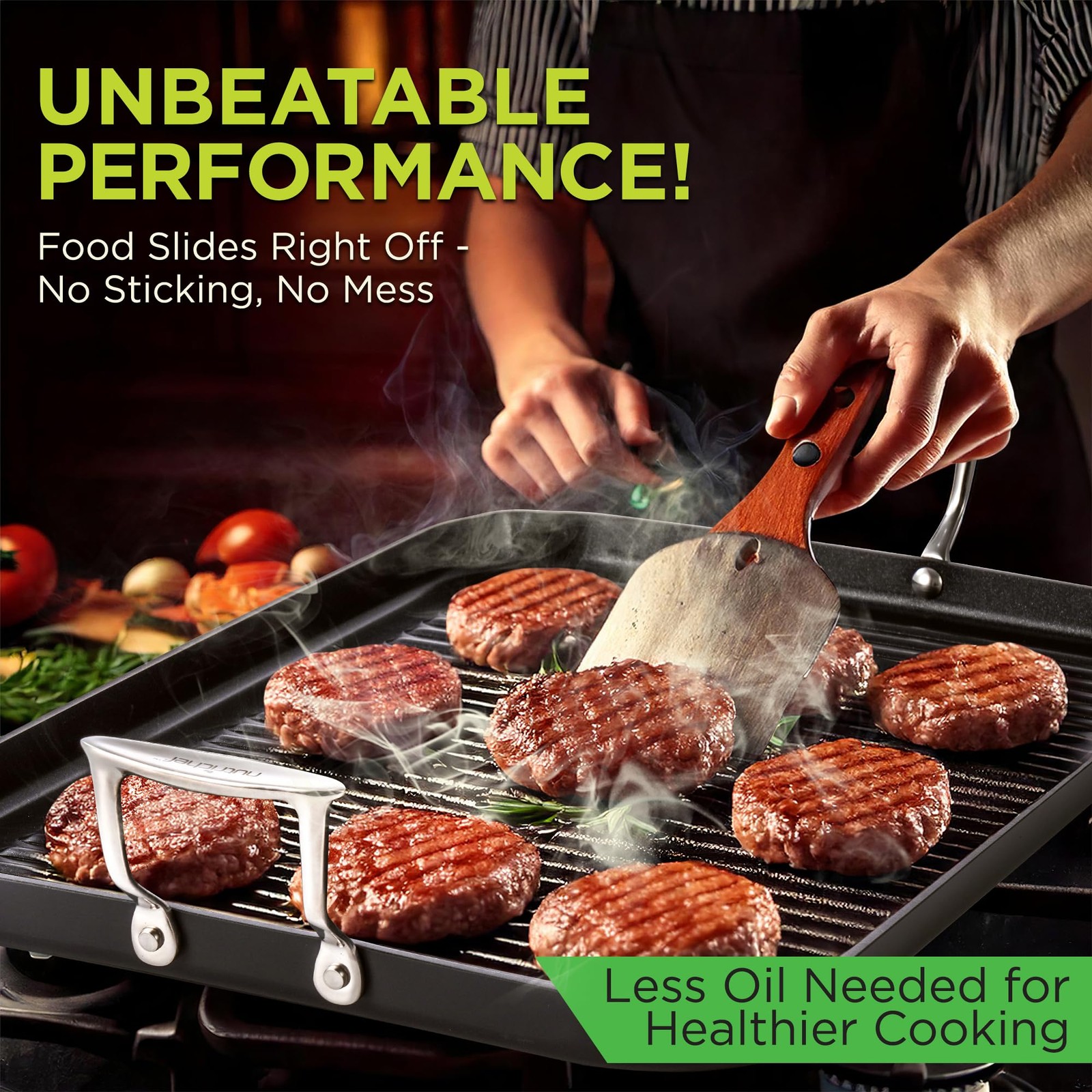NutriChef 20″x13″ Stove Top Grill Pan – Double Burner, 20″ x 13″, Black