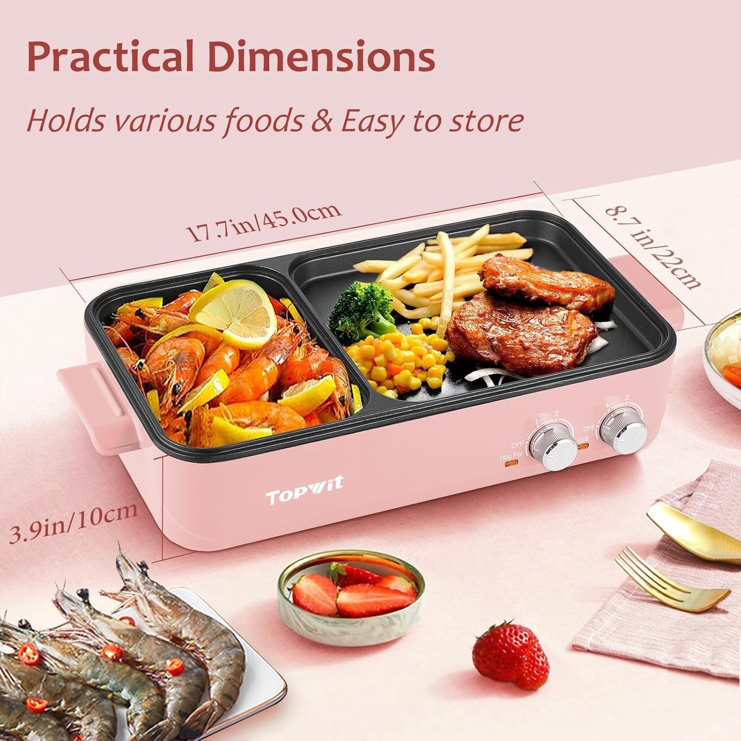 Electric Hot Pot and Grill Combo – Stylish Pink, Dual Temp Control, Safe Design