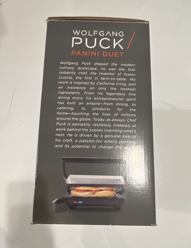 WOLFGANG PUCK Panini Duet Sandwich Maker Non-Stick Stainless Steel Brand New