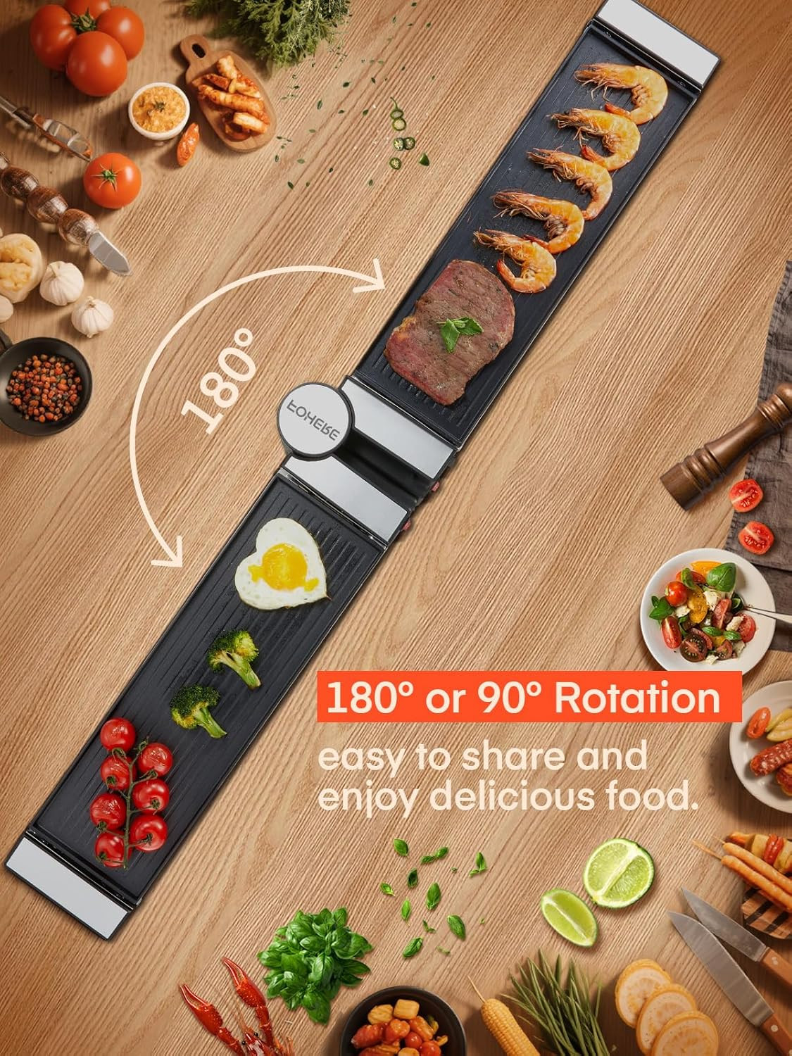 2-in-1 Electric Raclette Grill for 8, Non-Stick Plates & Cheese Pans Included