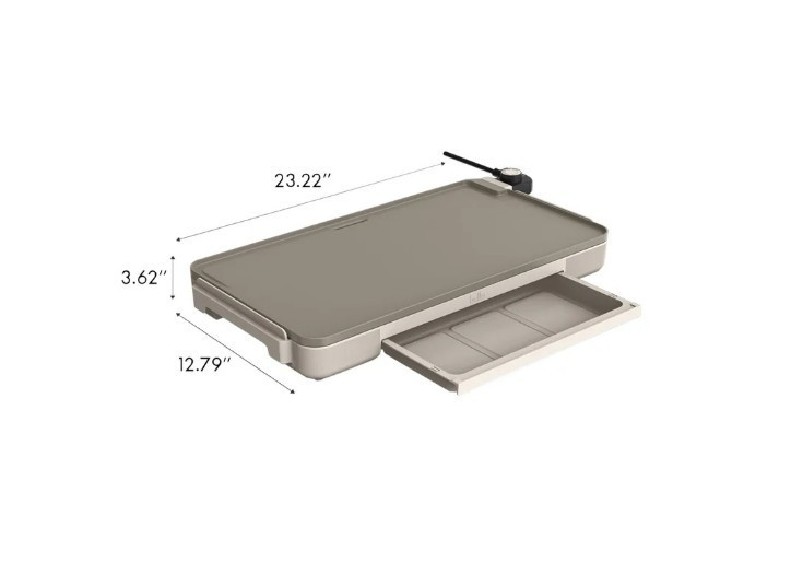 Bella 12″ x 22″ XL Griddle with Warming Tray, Oatmilk color Open Box
