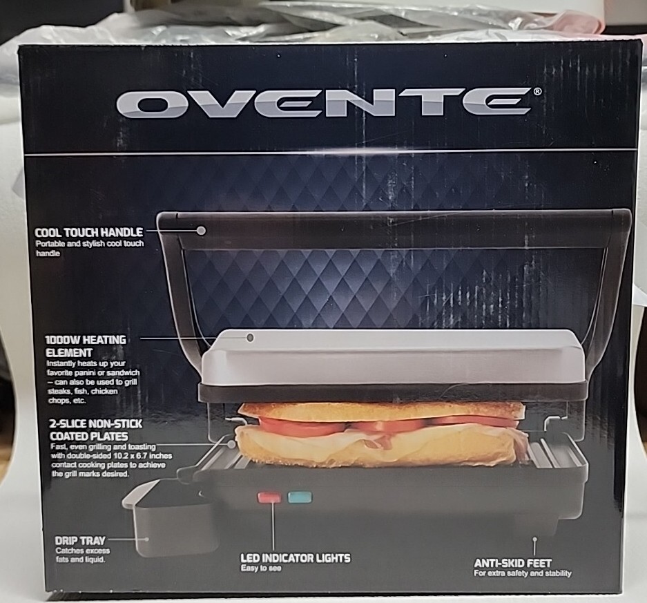 OVENTE Electric Panini Press & Grill with Easy-Clean Non-Stick Plates