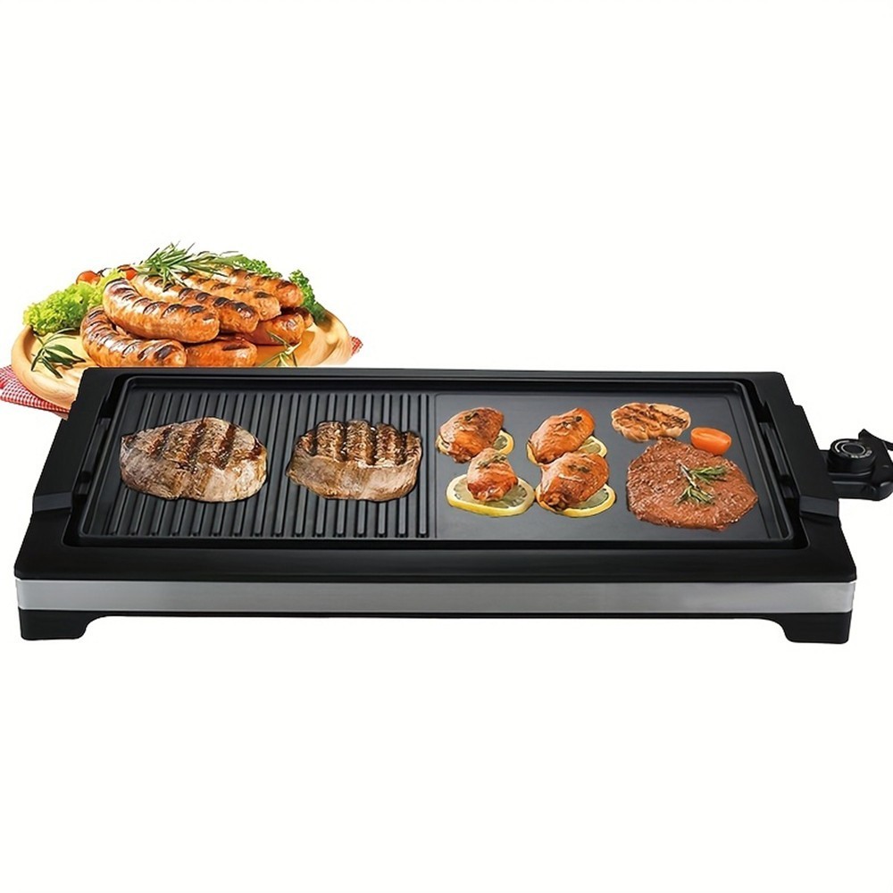 1800W 2 in1 Electric Griddle Non Stick Cool Touch BBQ Eggs Bacon Pancake Cooker