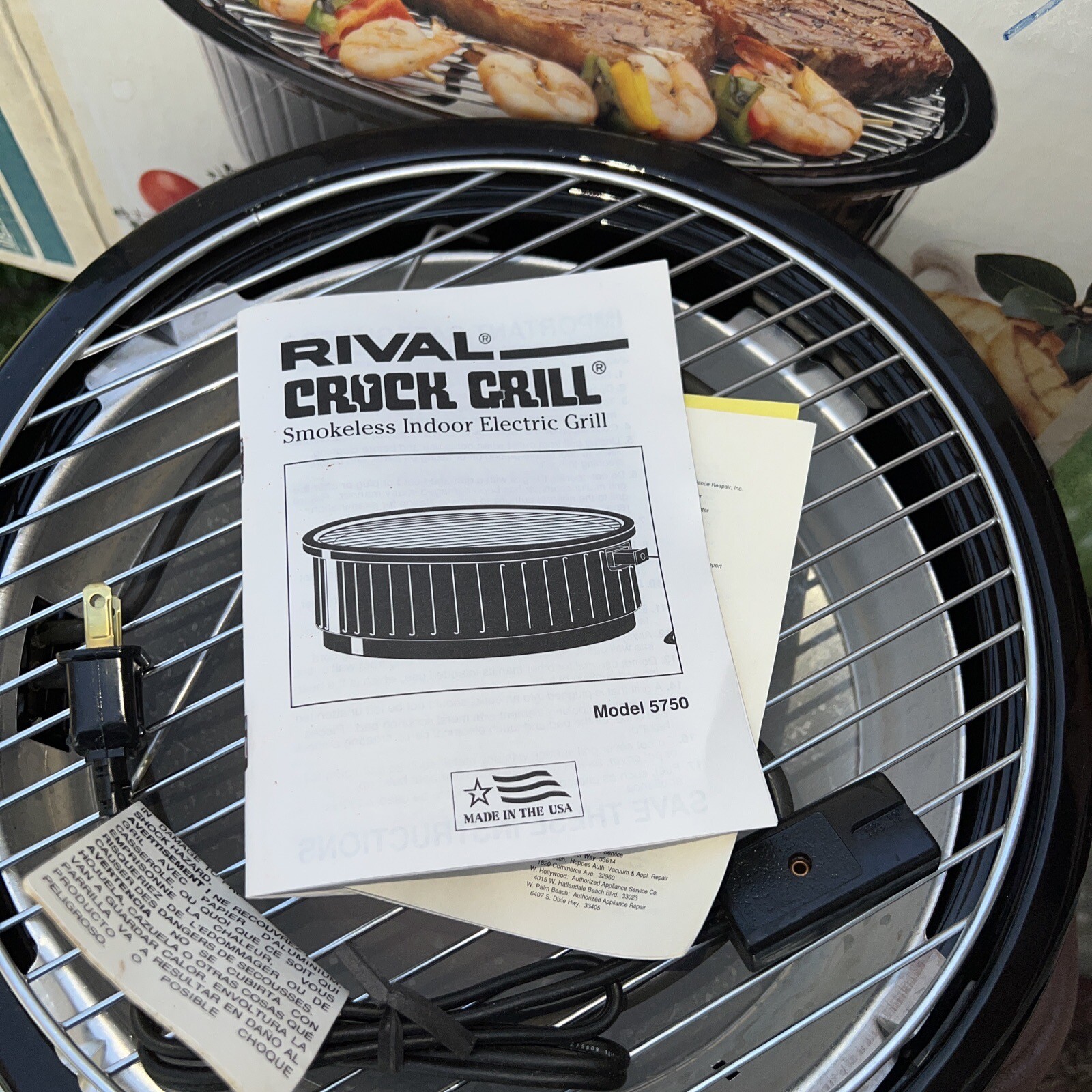 VTG Rival Crock Grill Smokeless Indoor Electric Grill 5750 Black Stoneware Base