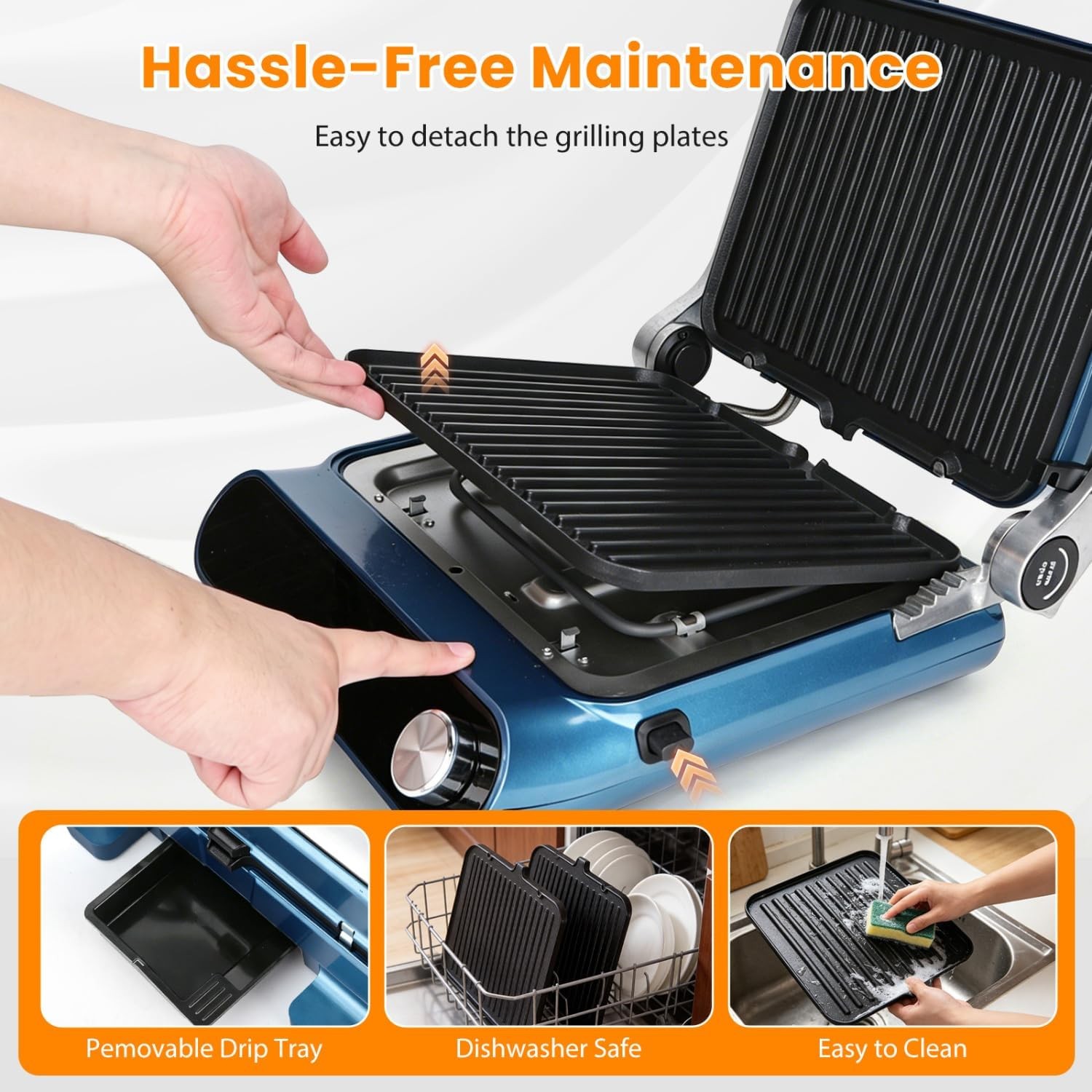 7-in-1 Panini Press Sandwich Maker, 1500W Electric Indoor Grill with LED Touch