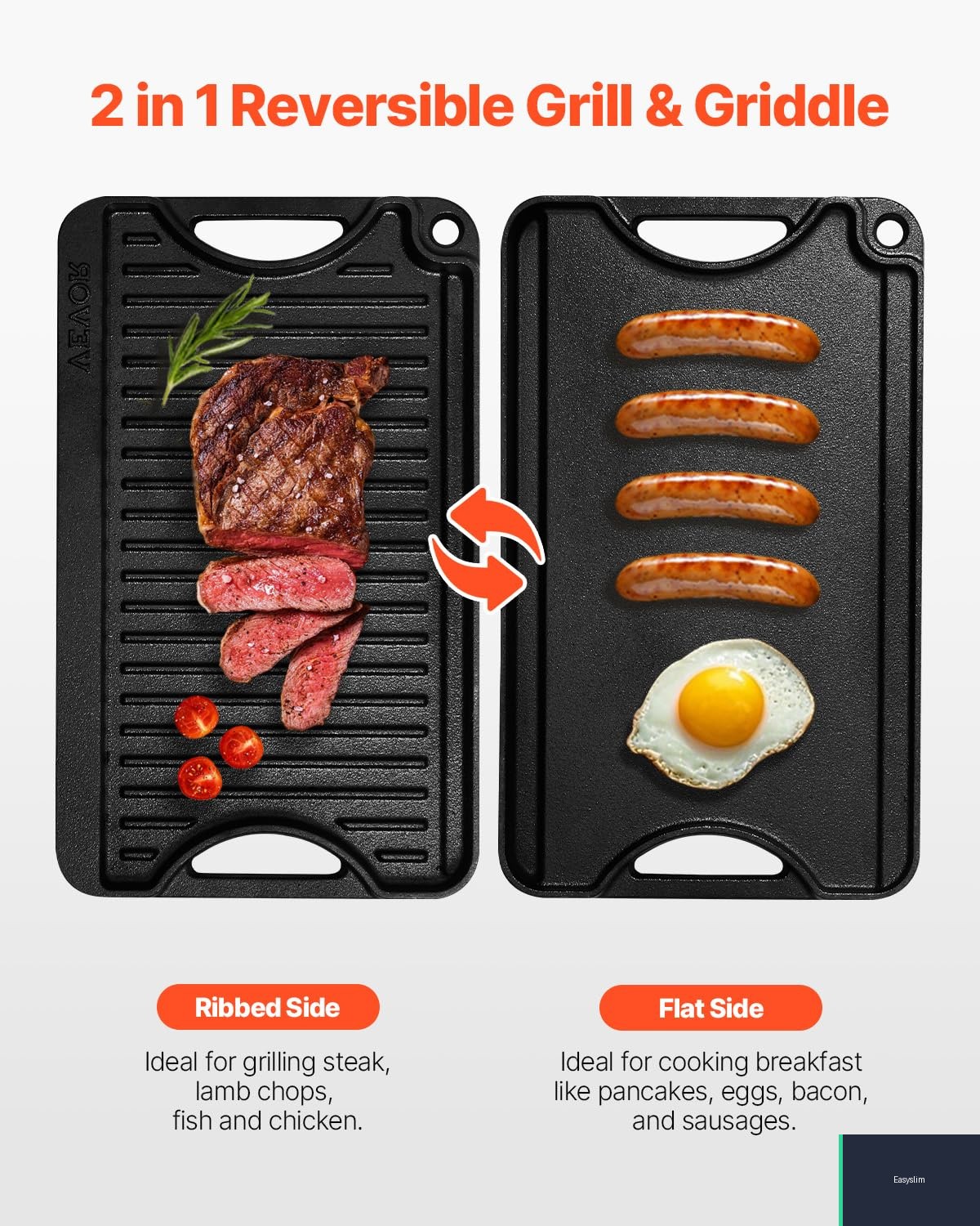 Cast Iron Reversible Griddle Grill 14 x 8.5 Pre-Seasoned Black