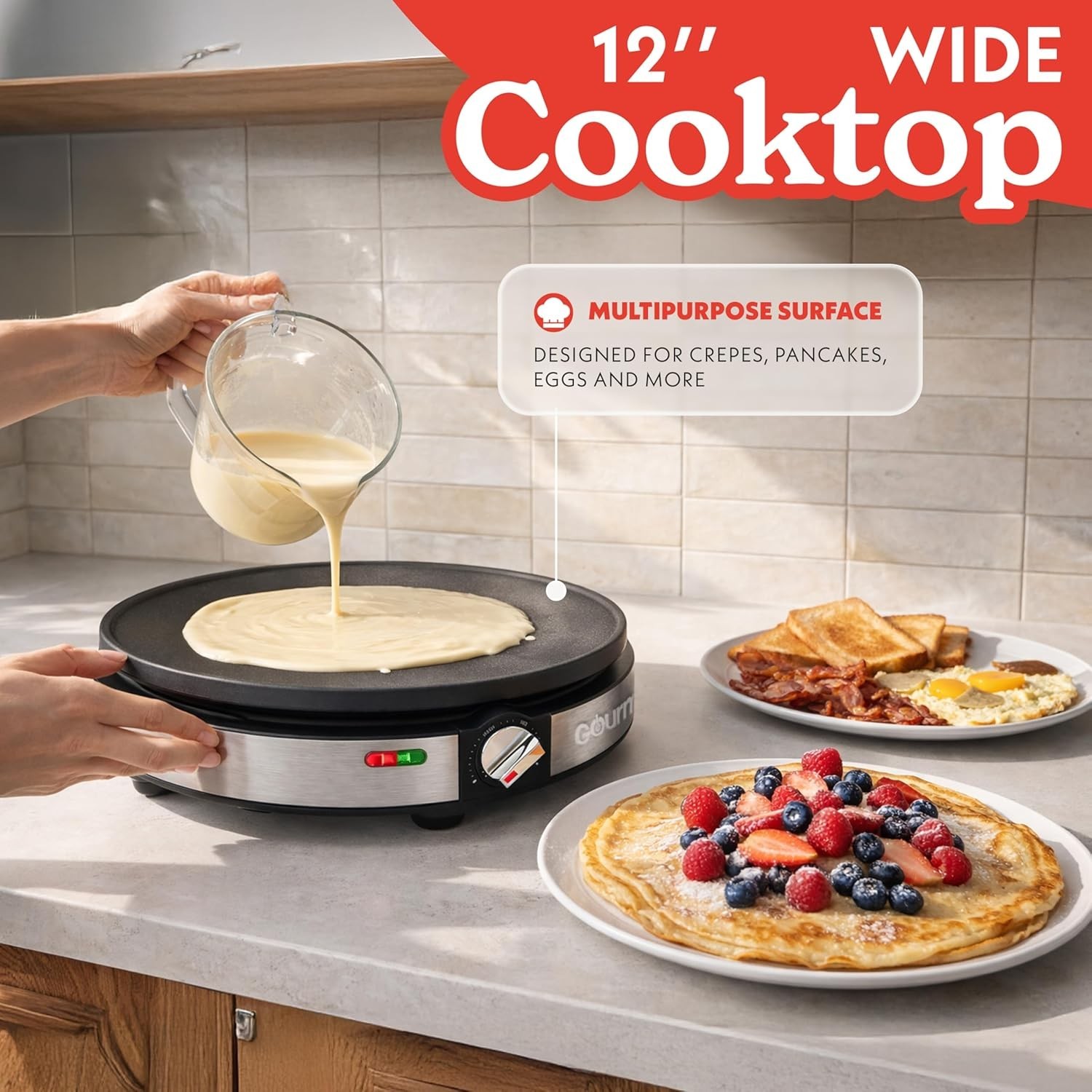 12” Crepe Maker – Nonstick Electric Griddle for Pancakes, Omelets & More, Pre…