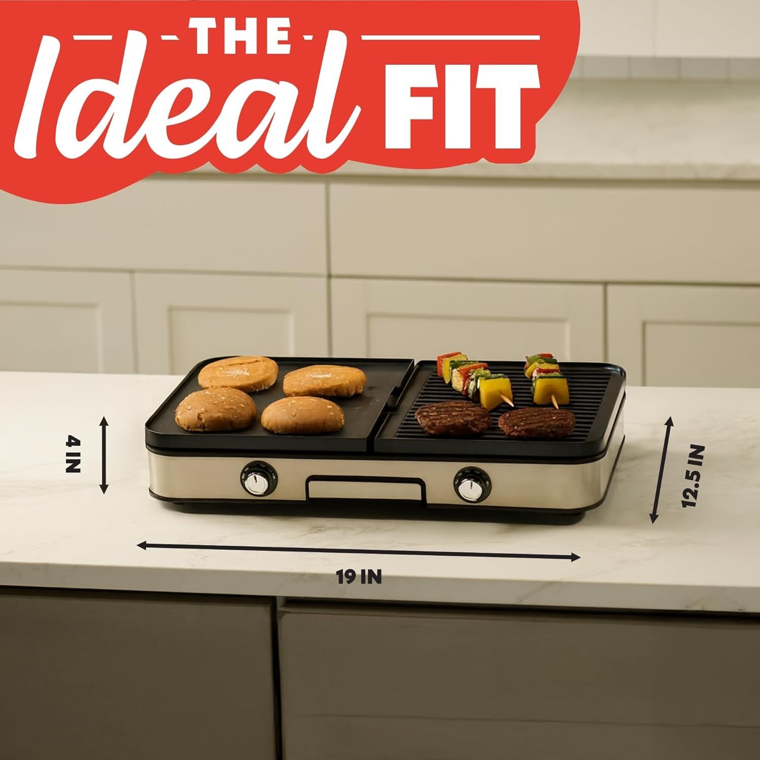 Gourmia 3-in-1 Indoor Grill Griddle Electric Dual Zone Nonstick Ceramic 19×11.5