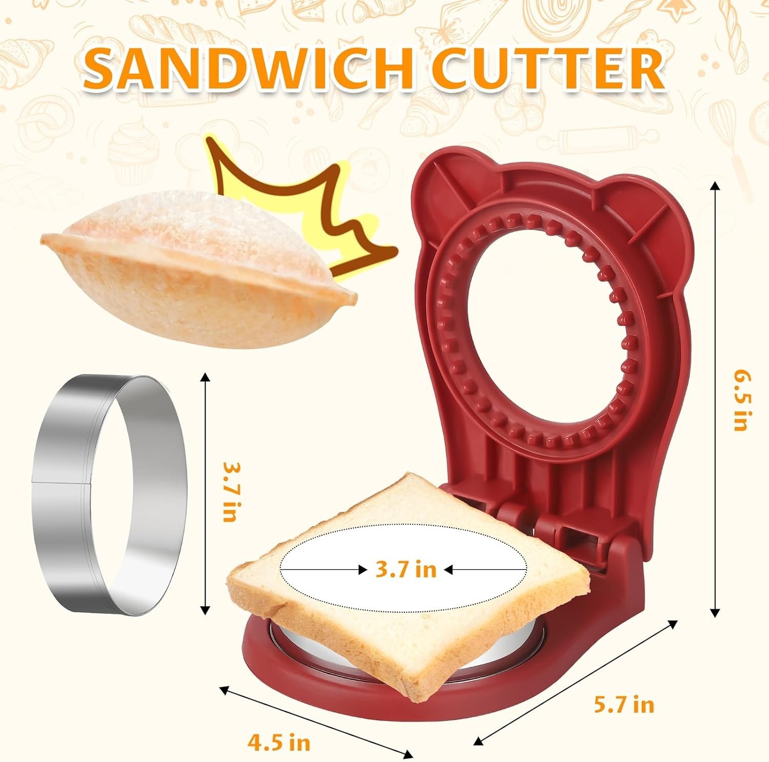 Easy-to-Clean Uncrustable Sandwich Cutter & Sealer – Red for Kids’ Lunchboxes