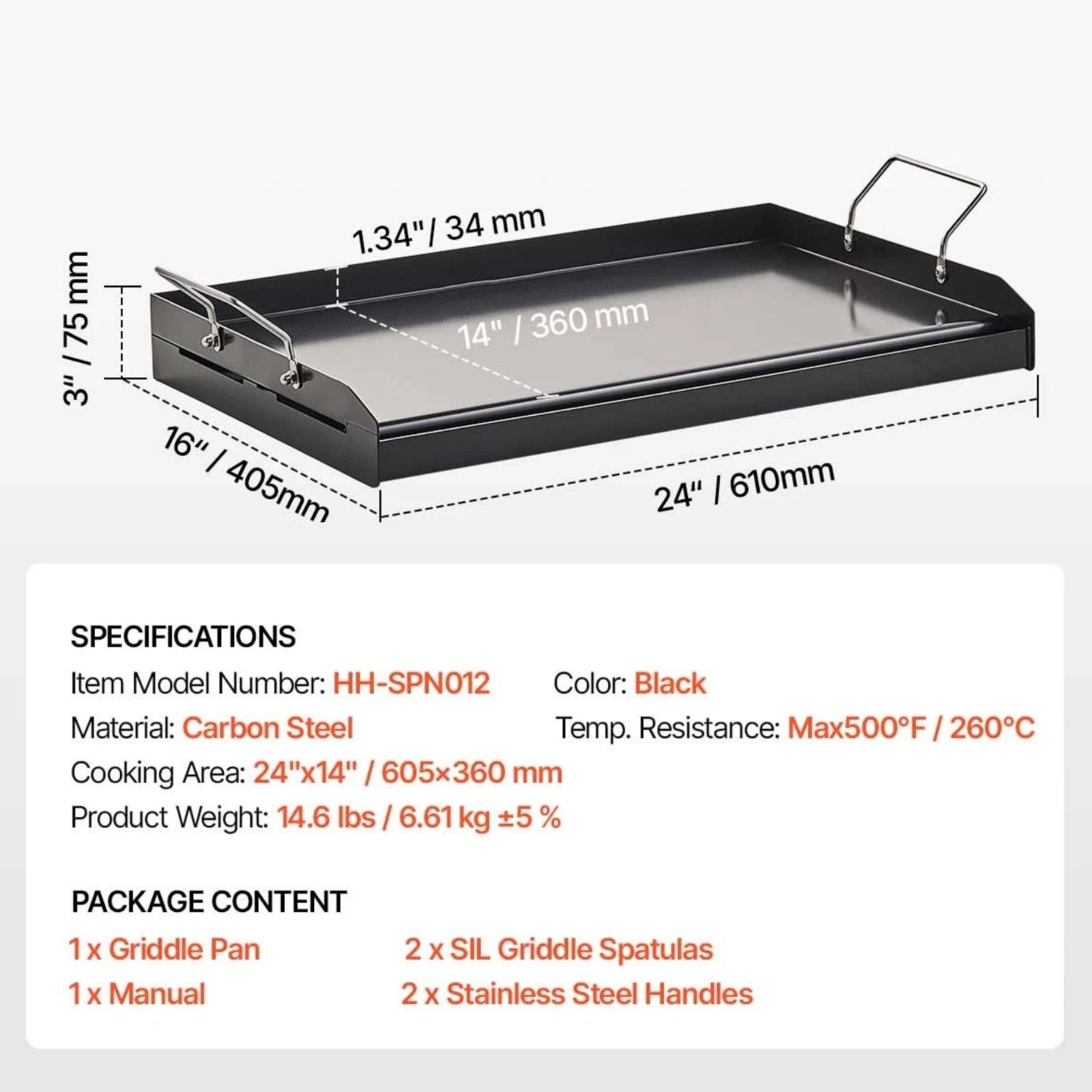 24×16 in Flat Top Griddle Carbon Steel Universal BBQ Grill Pan Cookware