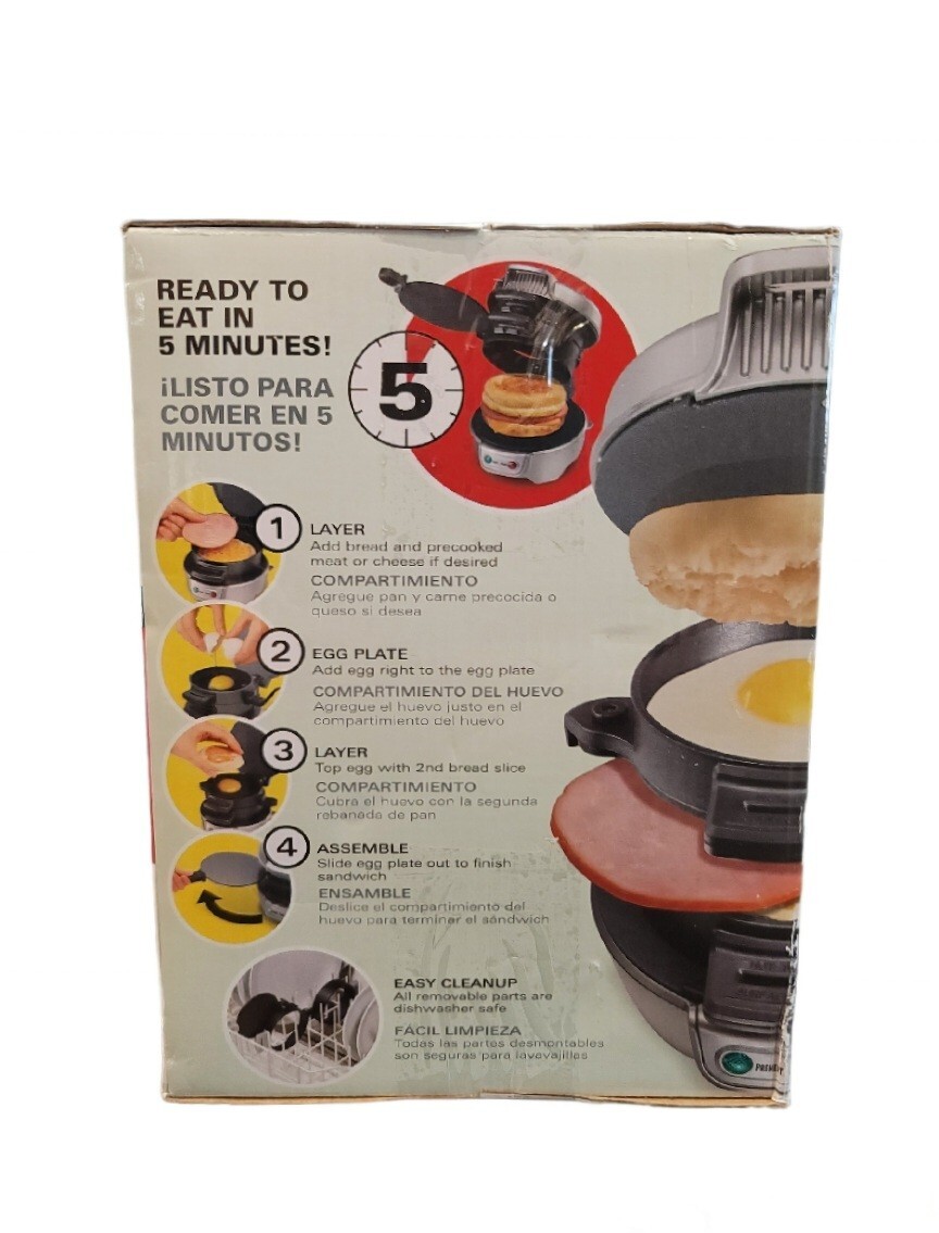HAMILTON BEACH Breakfast SANDWICH MAKER With Egg Cooker Ring MODEL 25475A