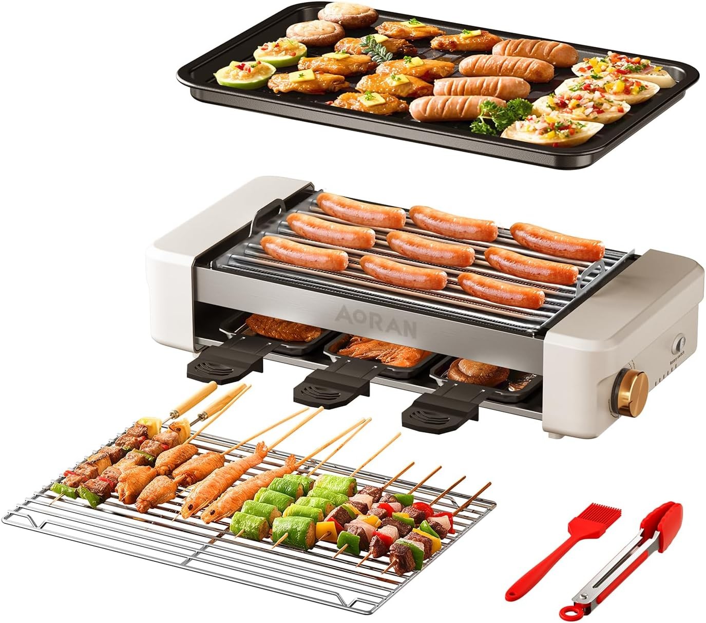 Electric Indoor Grill Smokeless 800W Countertop Grill W/ Removable Plates