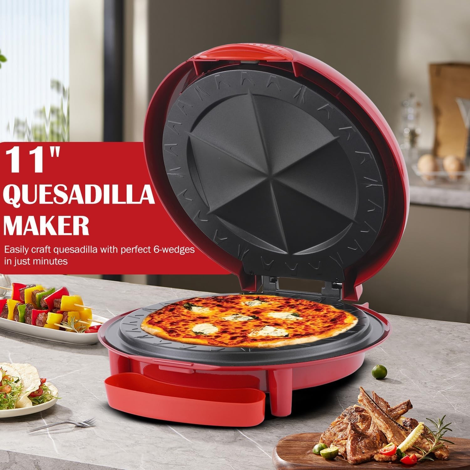Electric Quesadilla Maker 10 Inch 6-Wedge Quesadilla Press W/ Extra Stuffing