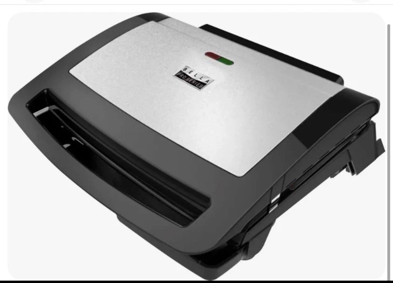 Bella Pro Series Contact Grill & Griddle 1200W Electric Non-Stick Black Silver