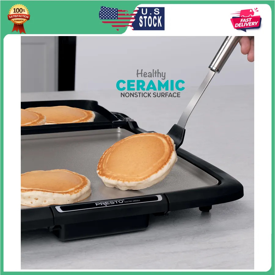 Presto Ceramic Nonstick Electric Griddle with Multifunction Warming Tray