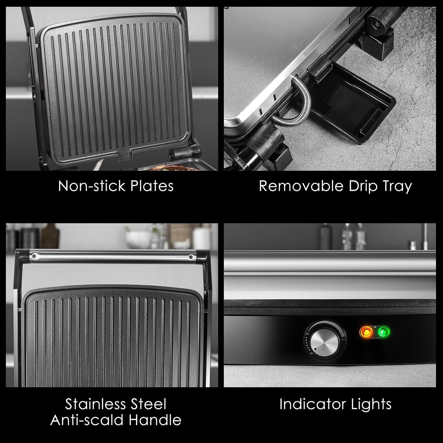 Adjustable Temperature Panini Grill, Nonstick Plates