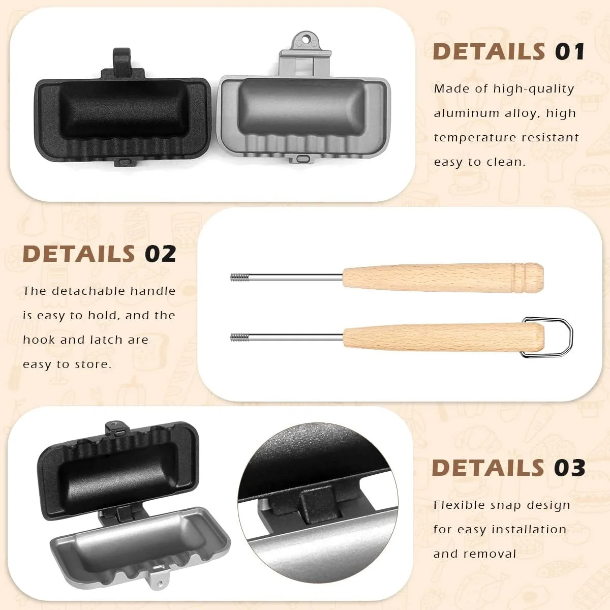 Hot Sandwich Maker, 4w1h Sandwich Maker Double Sided Pie Iron Non-Stick Cast …