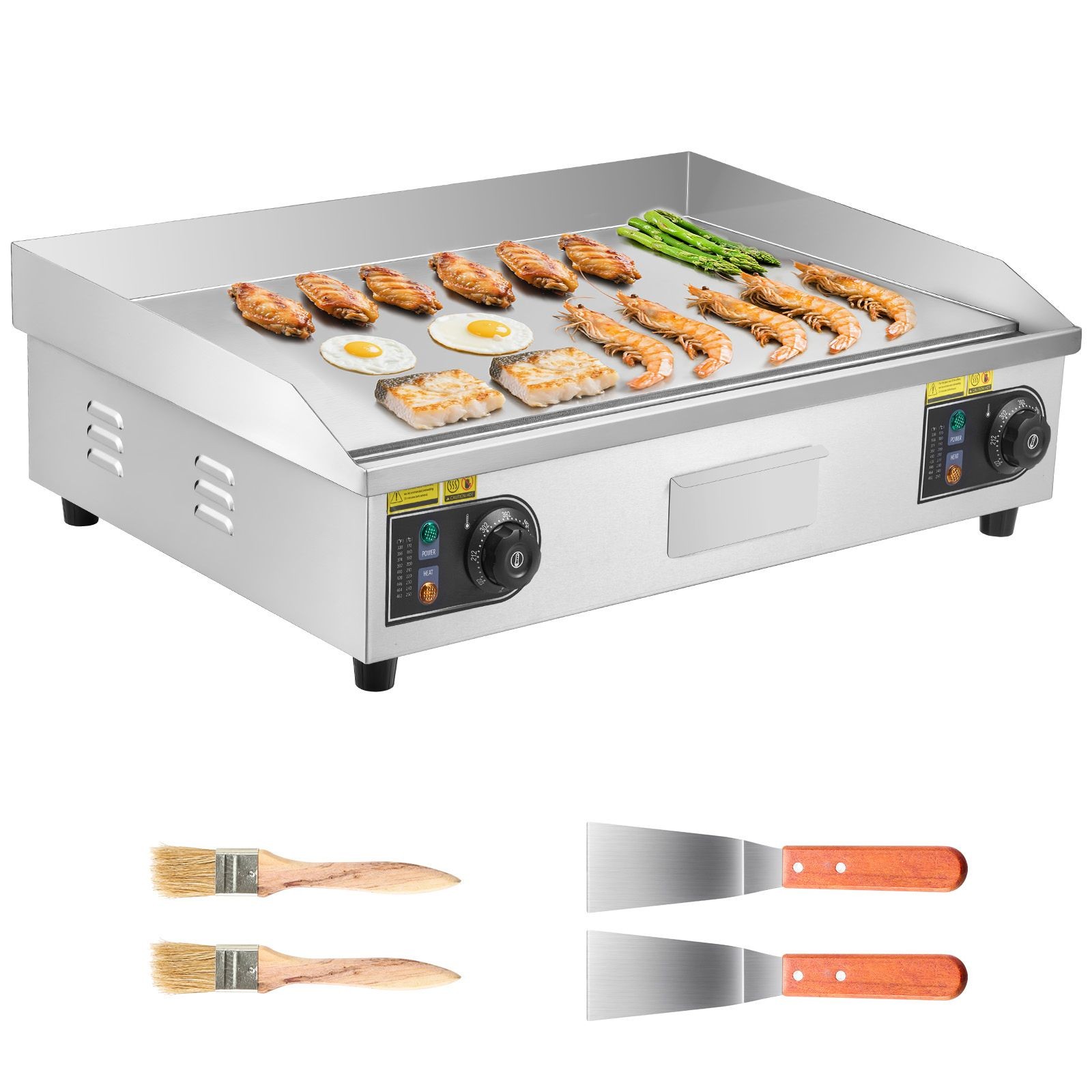 Electric Griddle, 28.54 x 15.75 in, 2800W, 122 – 570°F, Stainless Steel Flat Top