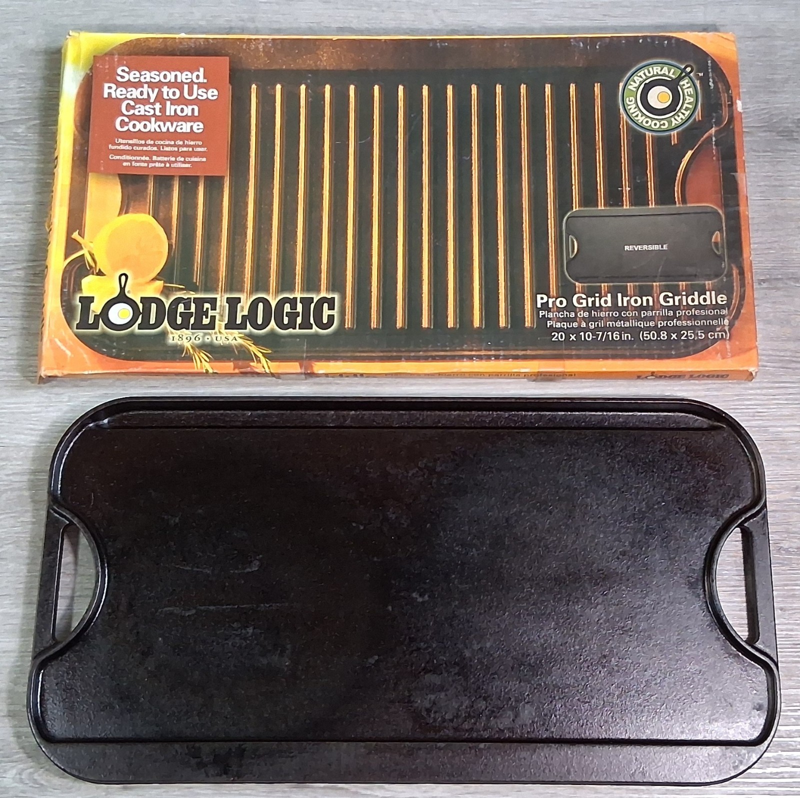 Lodge Logic 20 x 10-7/16” Pro Grid Reversible Cast Iron Grill – Seasoned