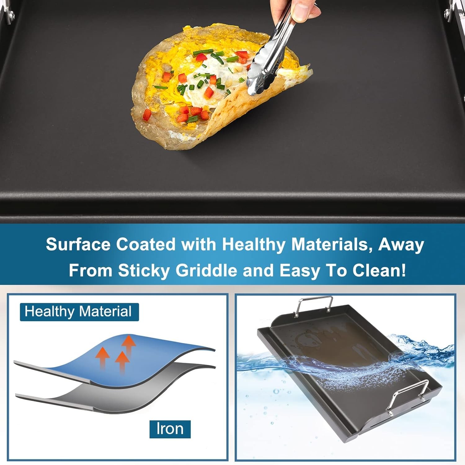 25″ x 16″ Pre-Seasoned Nonstick Cast Iron Griddle Gas & Charcoal Grills