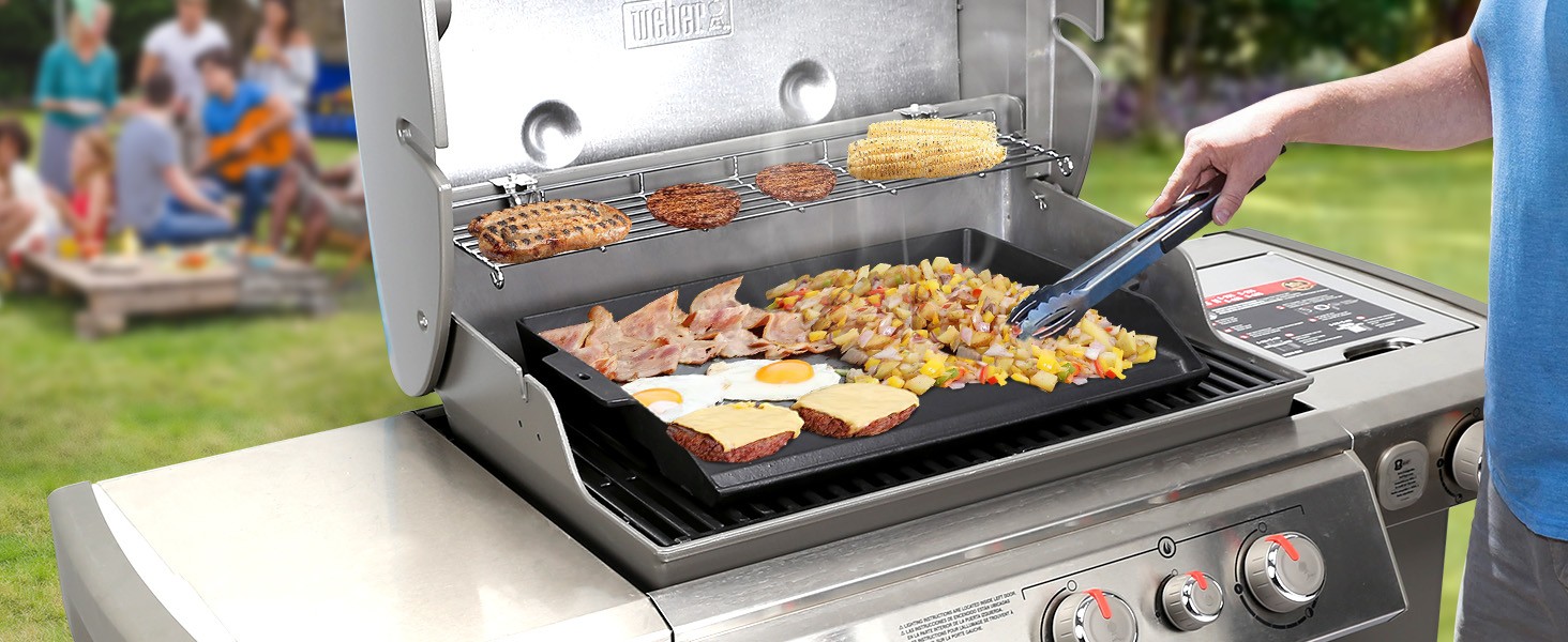 Updated Cast Iron Griddle for Gas Grill, 23″ x 16″ Large Matte Porcelain Enamel
