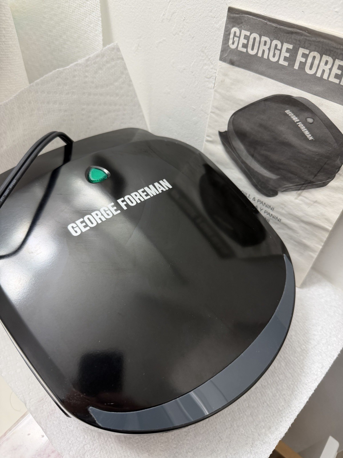 George Foreman CLASSIC PLATE Grill Panini Press for 2 Servings – GR136 Black