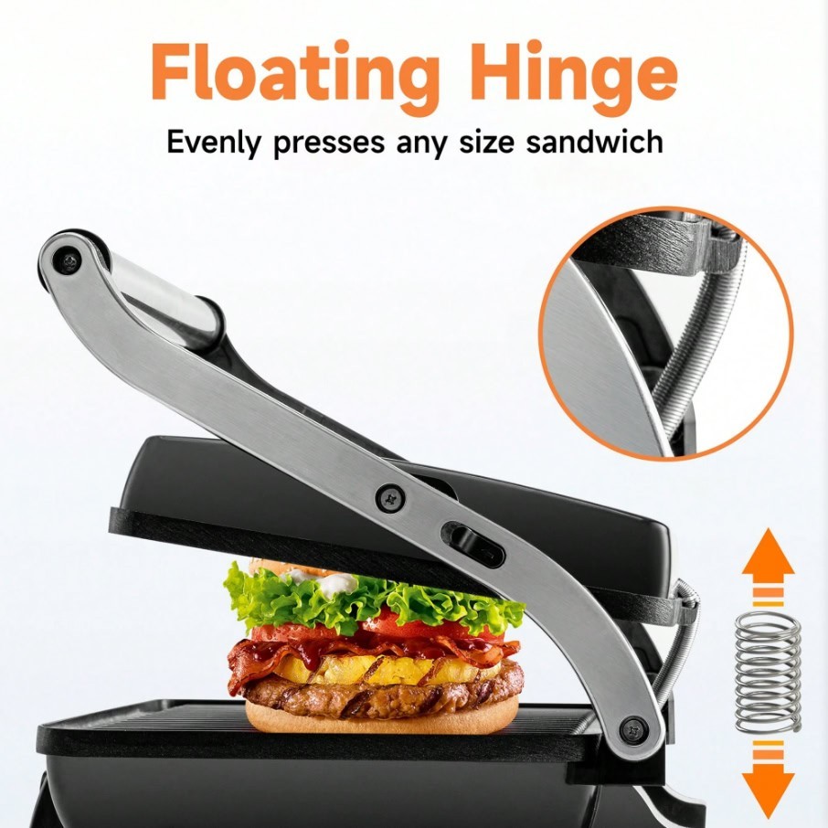 Electric Panini Press Grill Sandwich Maker Ceramic Coated Countertop Black