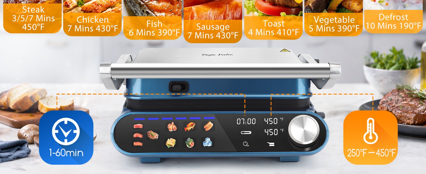 7-in-1 Panini Press Sandwich Maker, 1500W Electric Indoor Grill with LED Touch