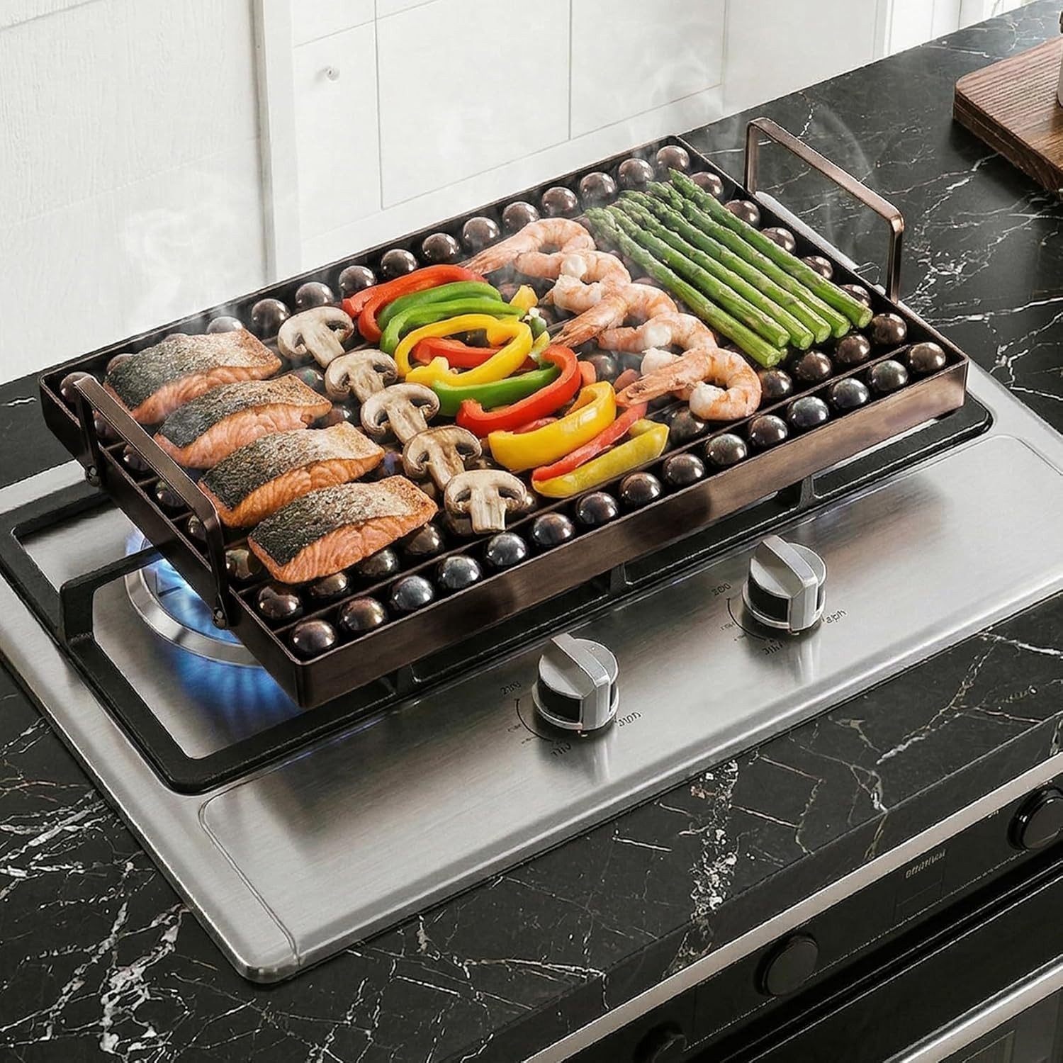 304 Stainless Steel BBQ Griddle, Professional Rapid Heat Retention Ball Griddle