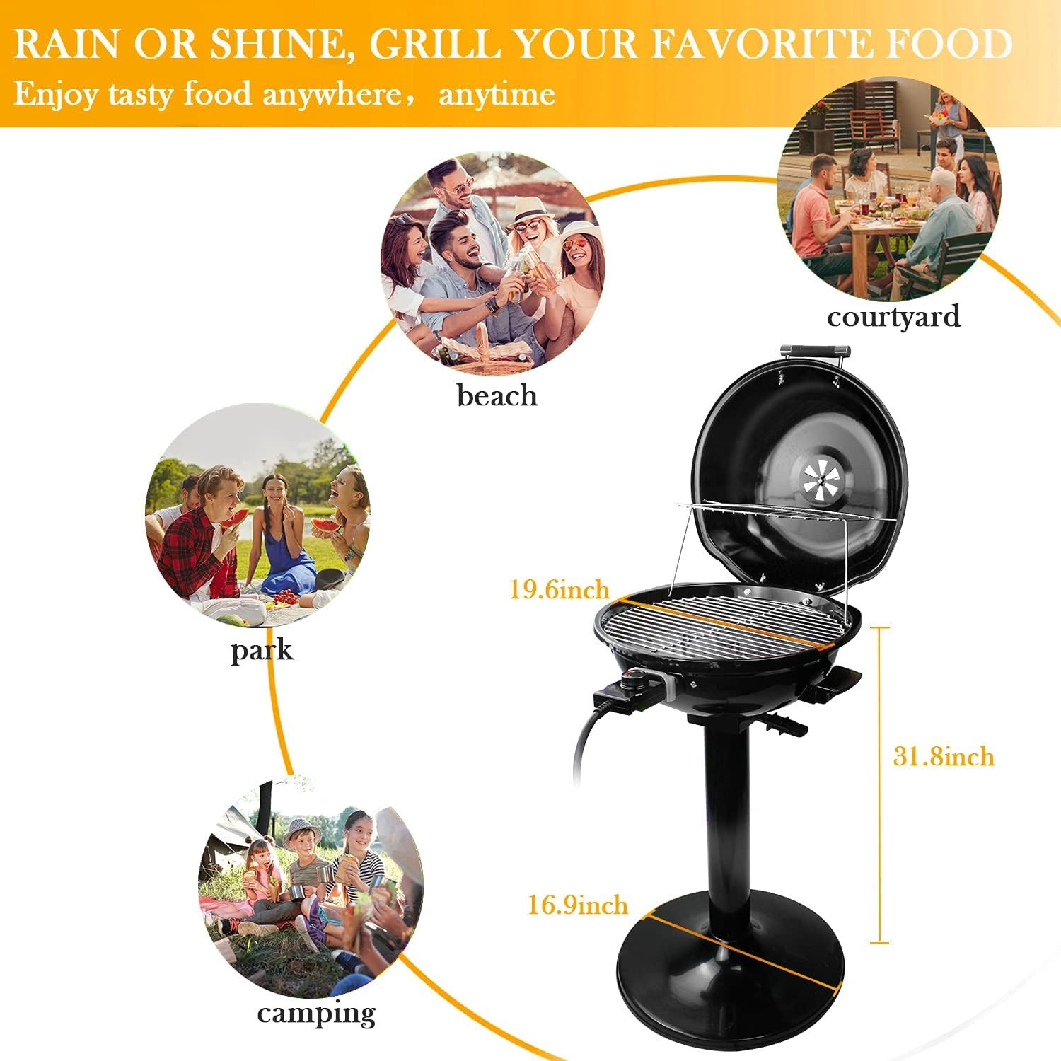 15-Serving Indoor/Outdoor Electric Grill – 1600W, Double Layer, Portable Stand