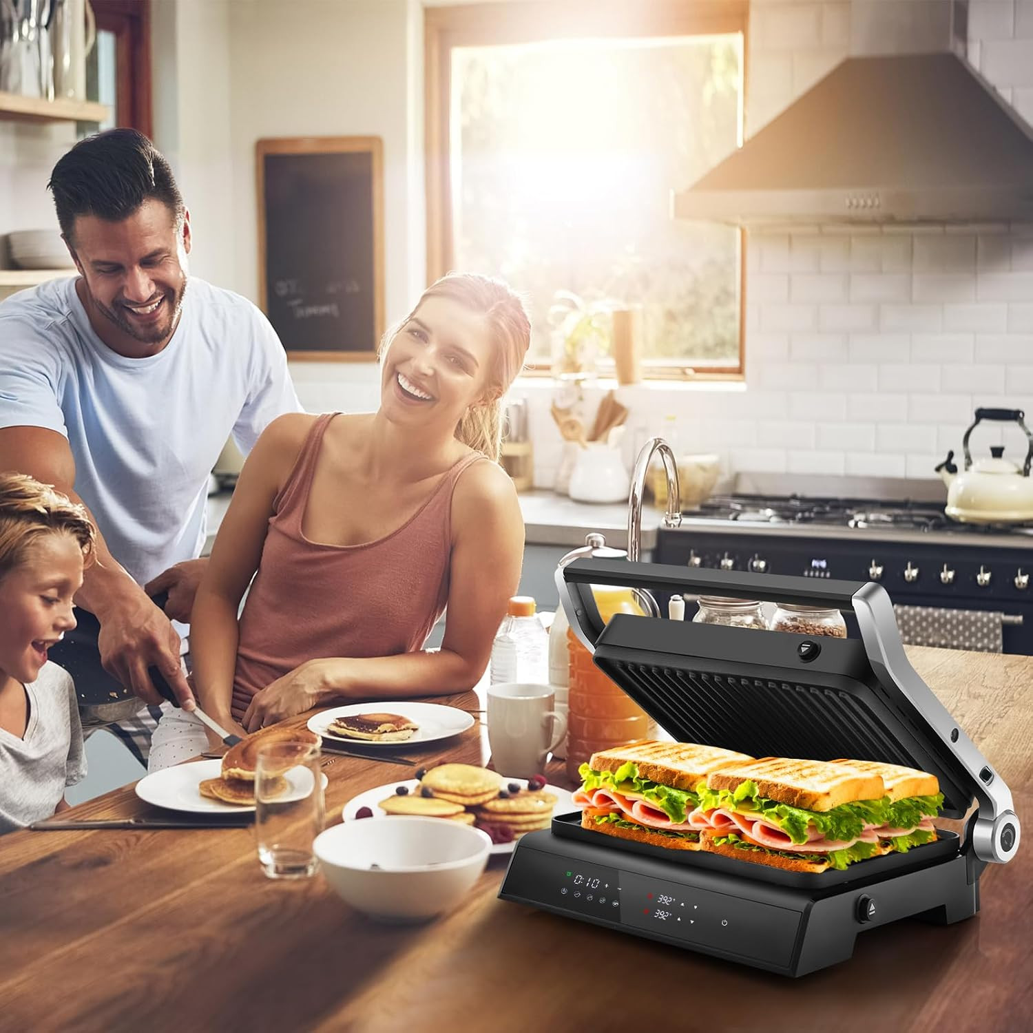 3-in-1 Panini Press & Grill, 1200W, Non-Stick, Adjustable Temp Control