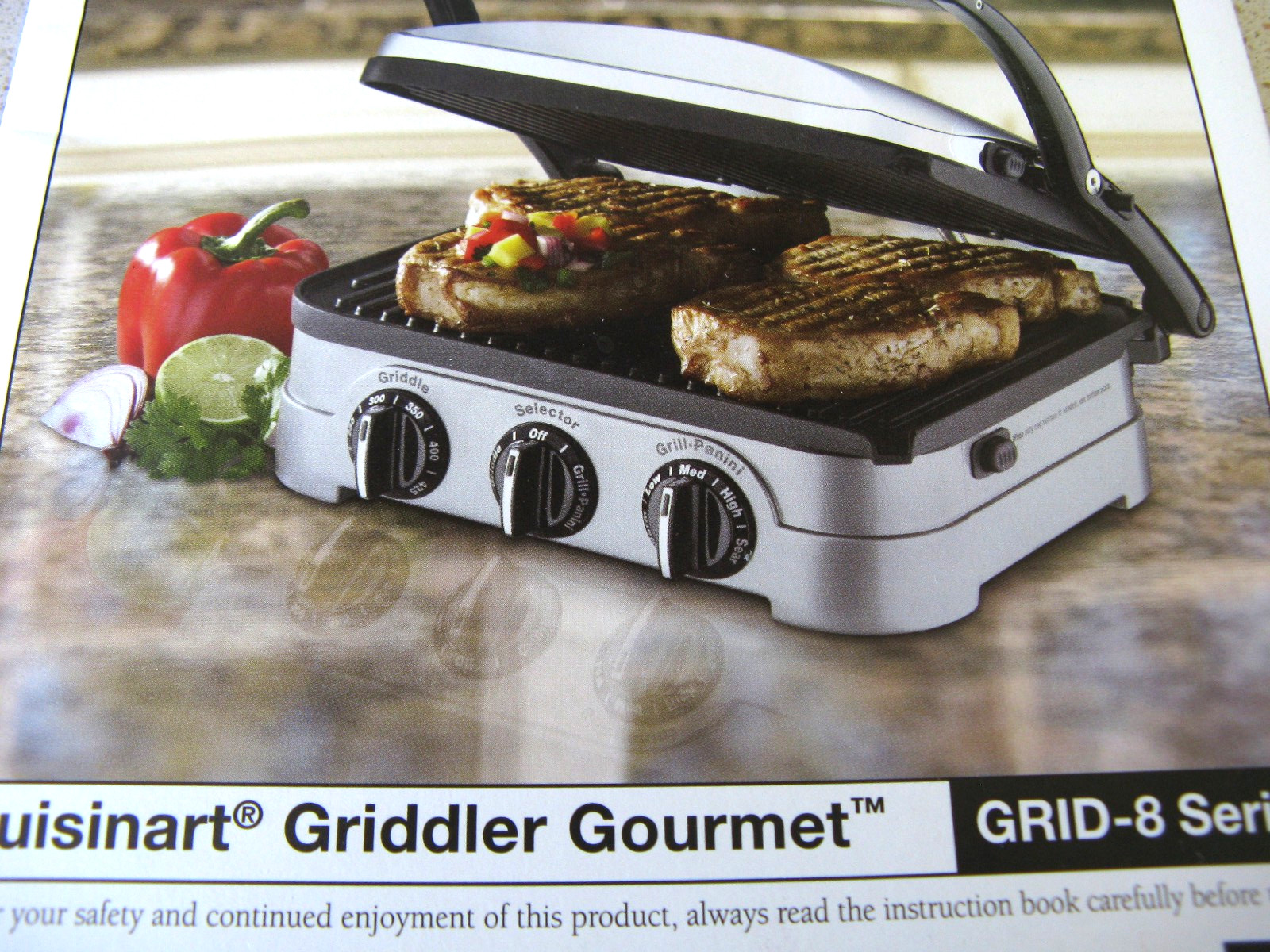 Griddler Gourmet by Cuisinart Electric Panini Grill Griddle Model No. GRID-8PC