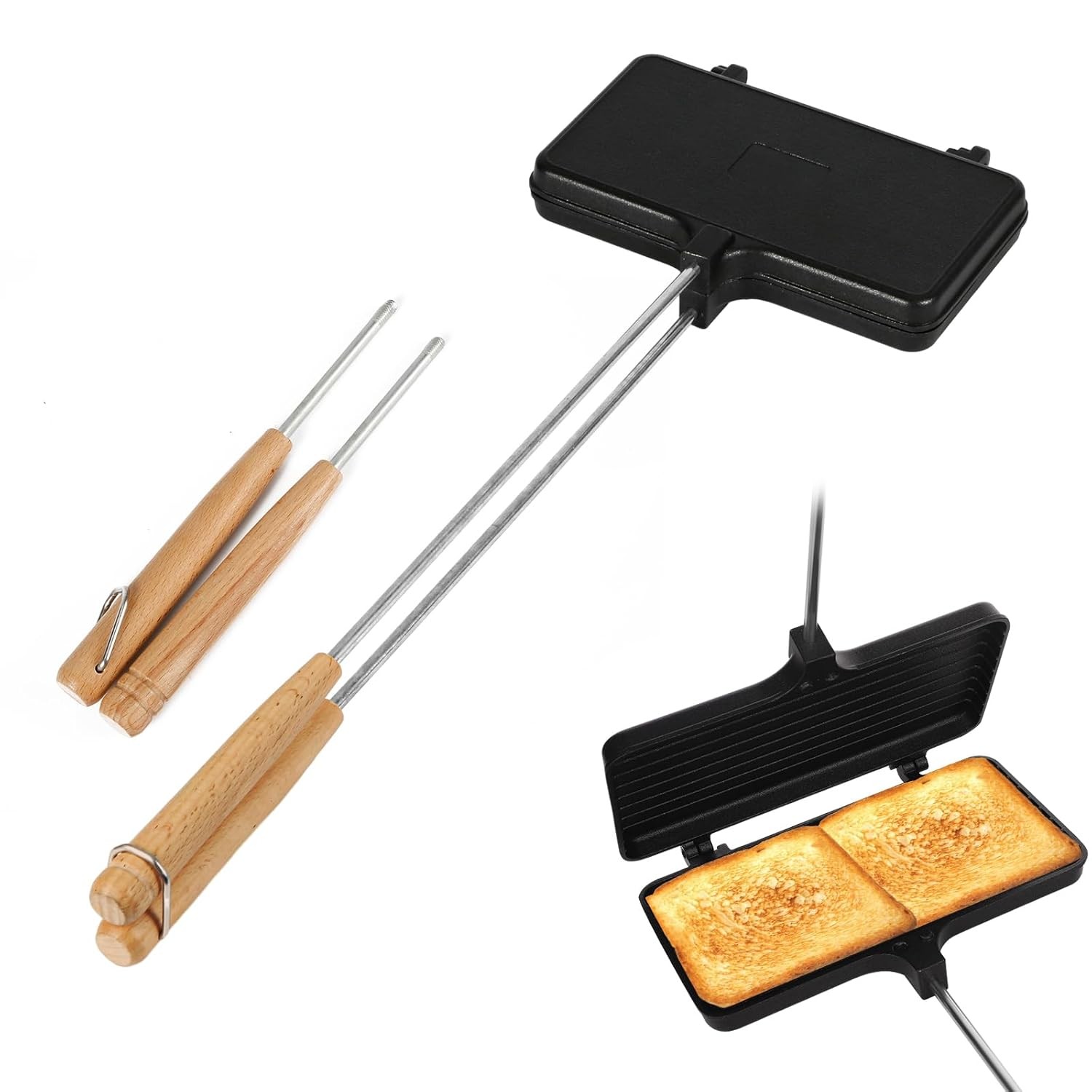 PEUTIER Double Cast Iron Non Stick Pie Irons Camping Removable Plates Outdoor