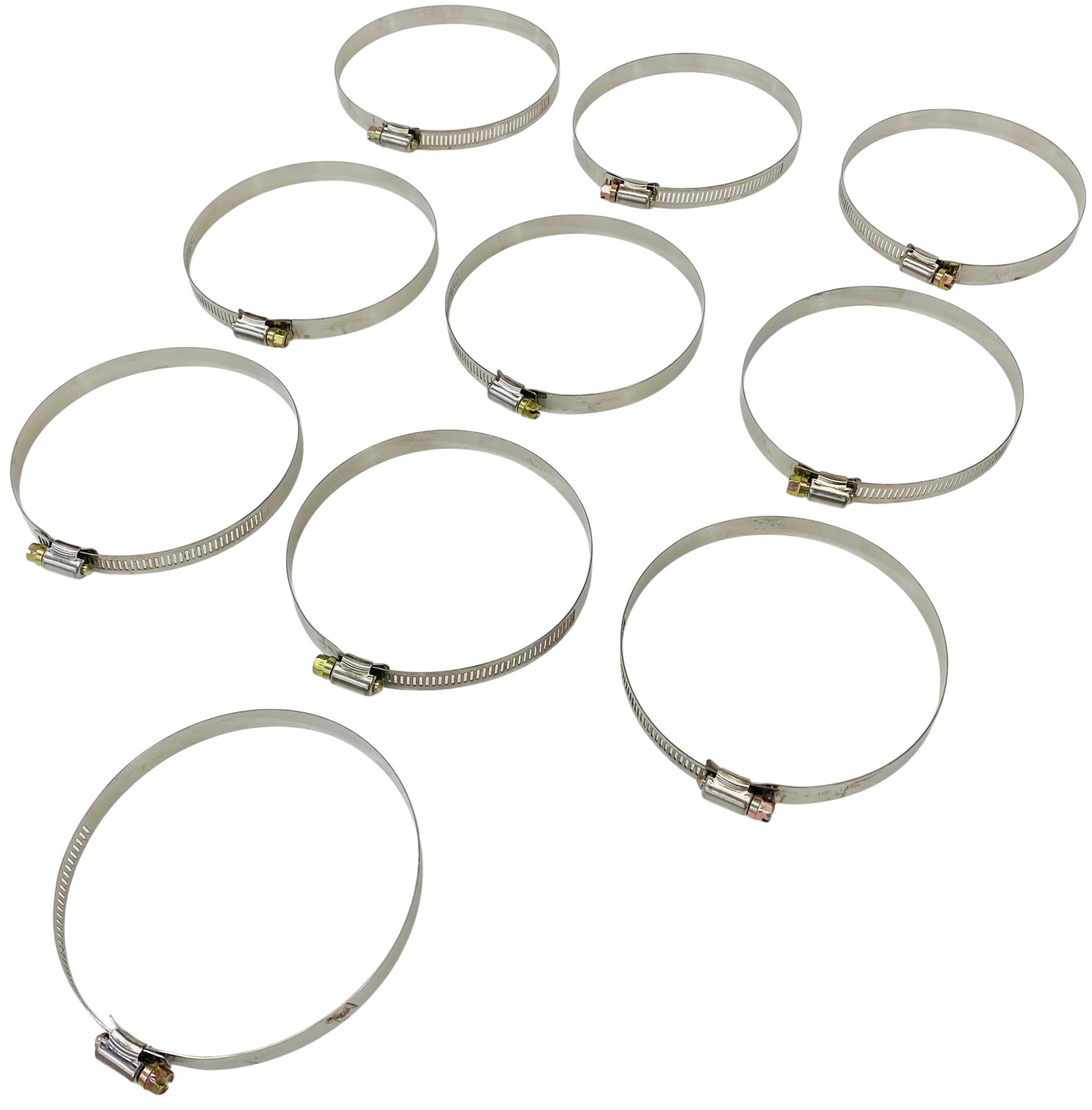 10-Pack S.S. Dryer Vent Hose Clamps 4″–5″ (CL4) SAE #06 1/4″ Screw 5/16″ Band
