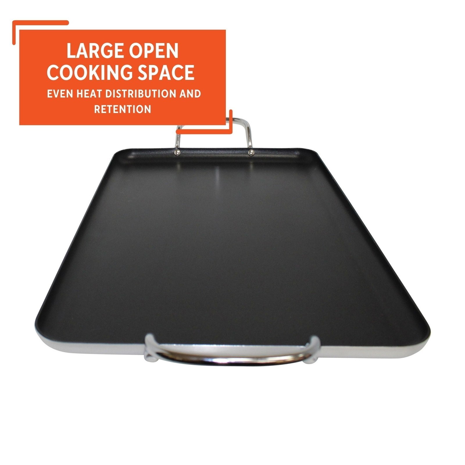 20″ x 12″ Nonstick Double Burner Griddle w/Metal Handles for Kitchen Black US