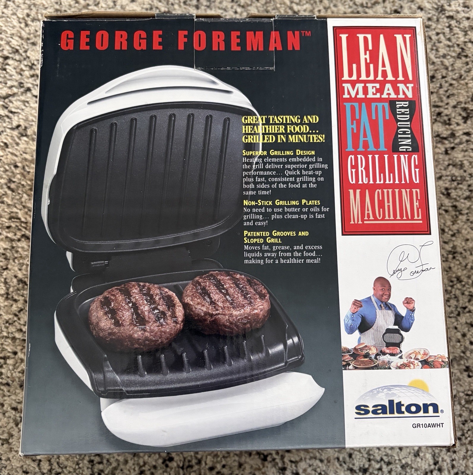 George Foreman Grill GR10AWHT Original Salton Lean Mean Fat Reducing Machine NOS