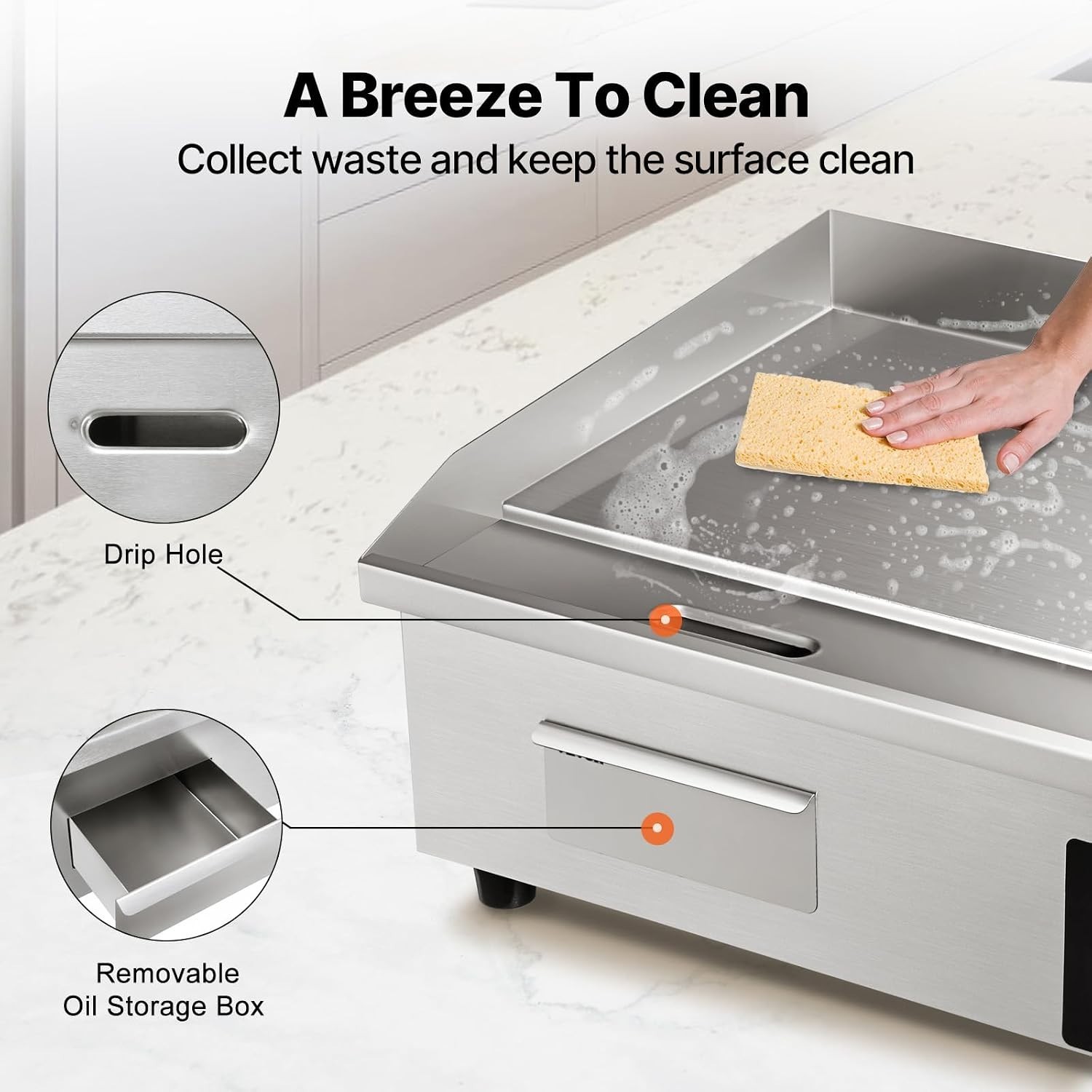 22″ Commercial Electric Griddle, 1600W Stainless Steel Grill