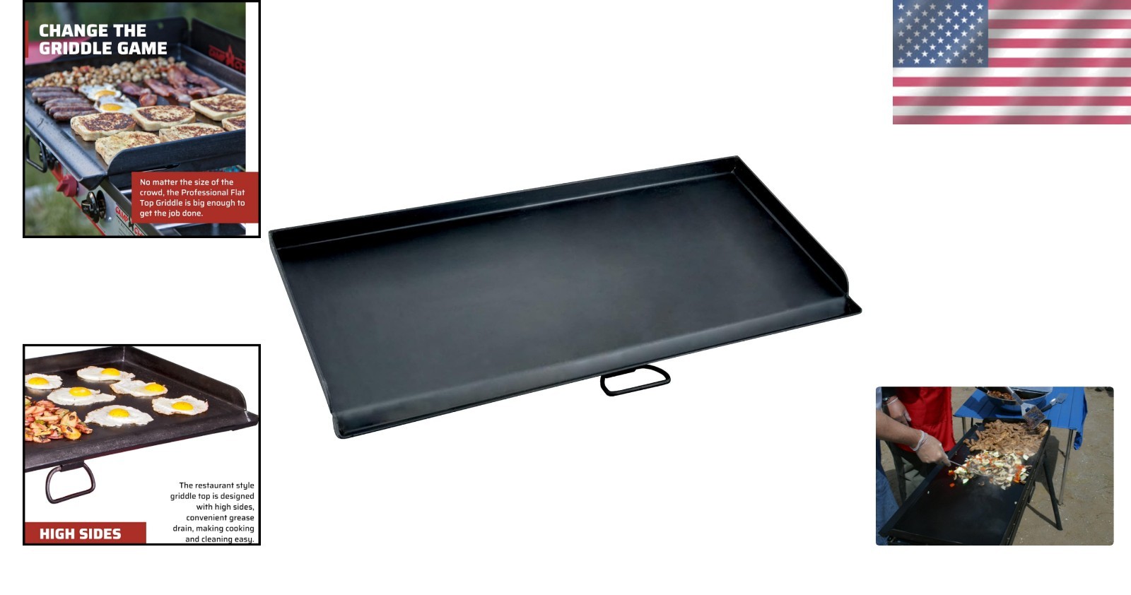 Fry Griddle 3 Burner Cooking Surface Large Heavy Duty Steel Indoor Outdoor