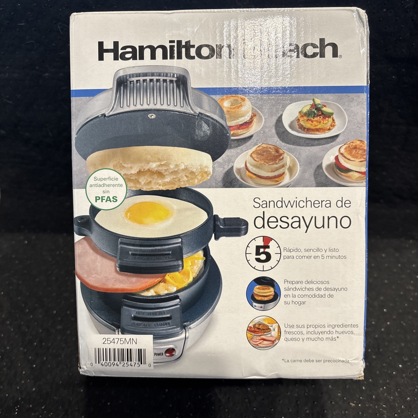 Hamilton Beach Breakfast Sandwich Maker with Timer – Dark Gray -25478 New In Box