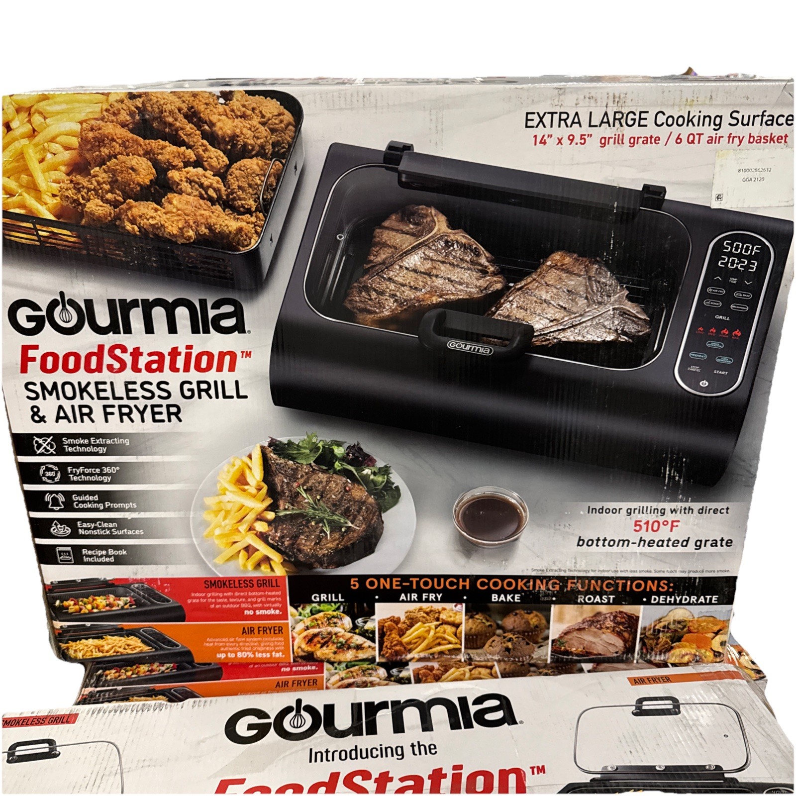 New Gourmia GGA2120 FoodStation Indoor Smokeless Grill with Guided Cooking