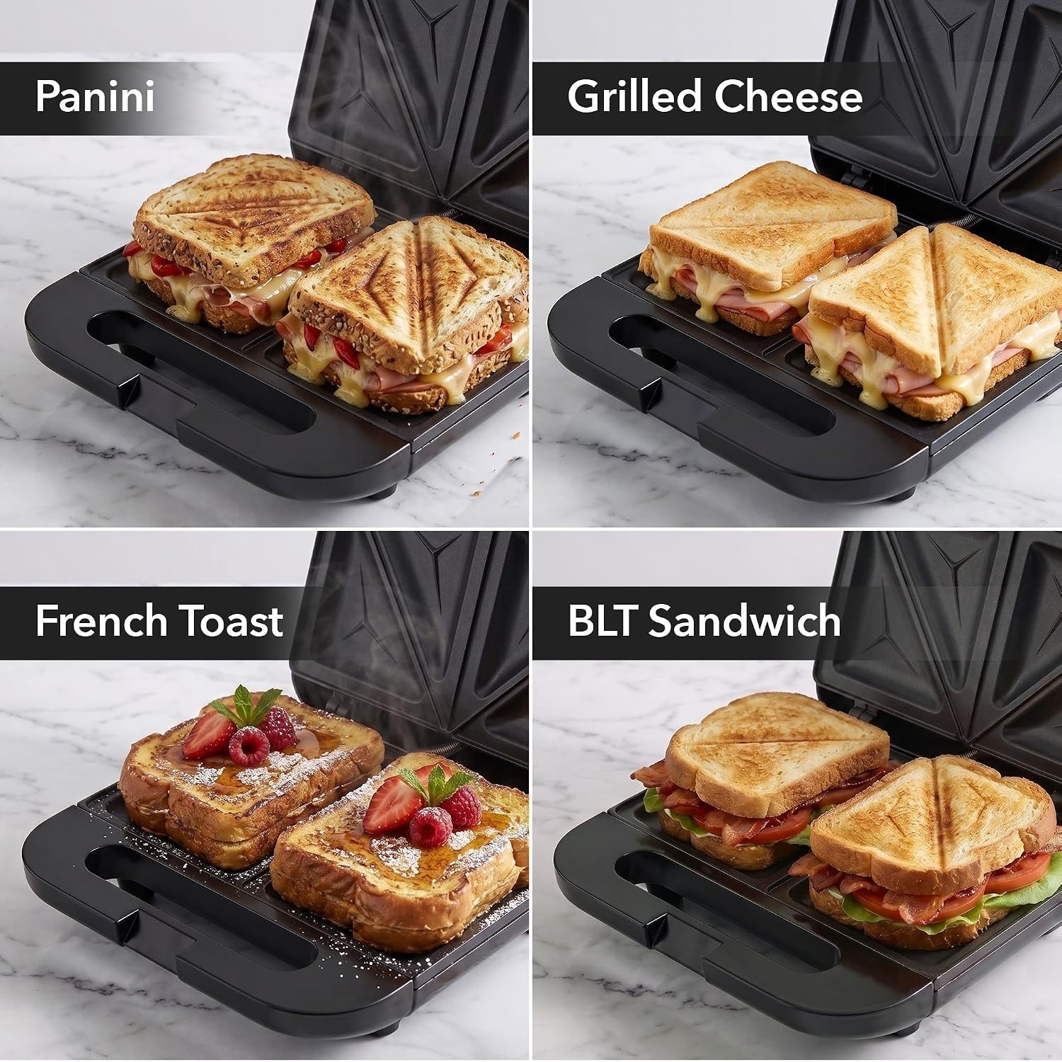 Electric Sandwich Maker, 750W Non-Stick Plates, Black GPS401B | Perfect for Gril