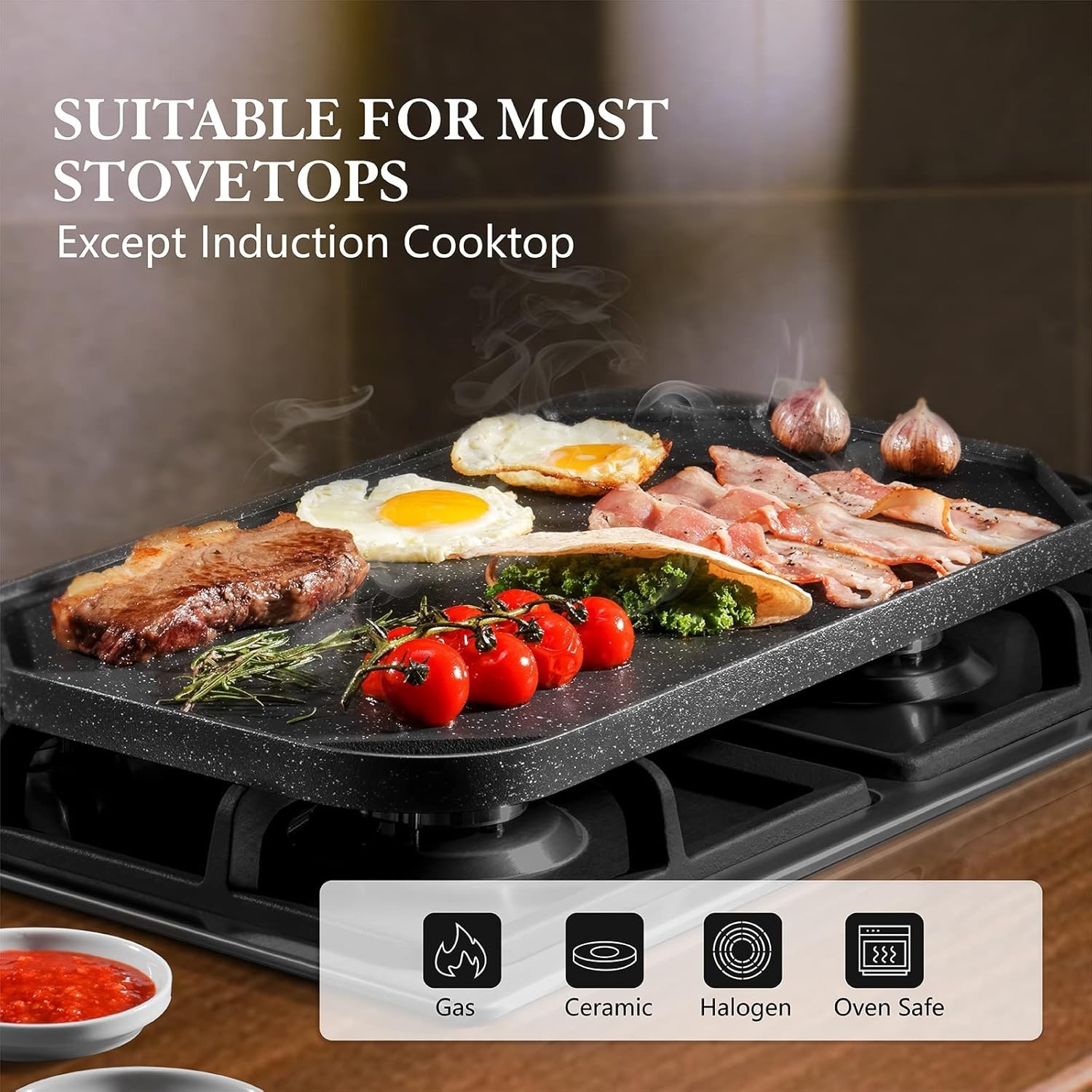 Nonstick Griddle Grill Pan Pro-Grid Reversible Grill & Griddle Pan Two Burner