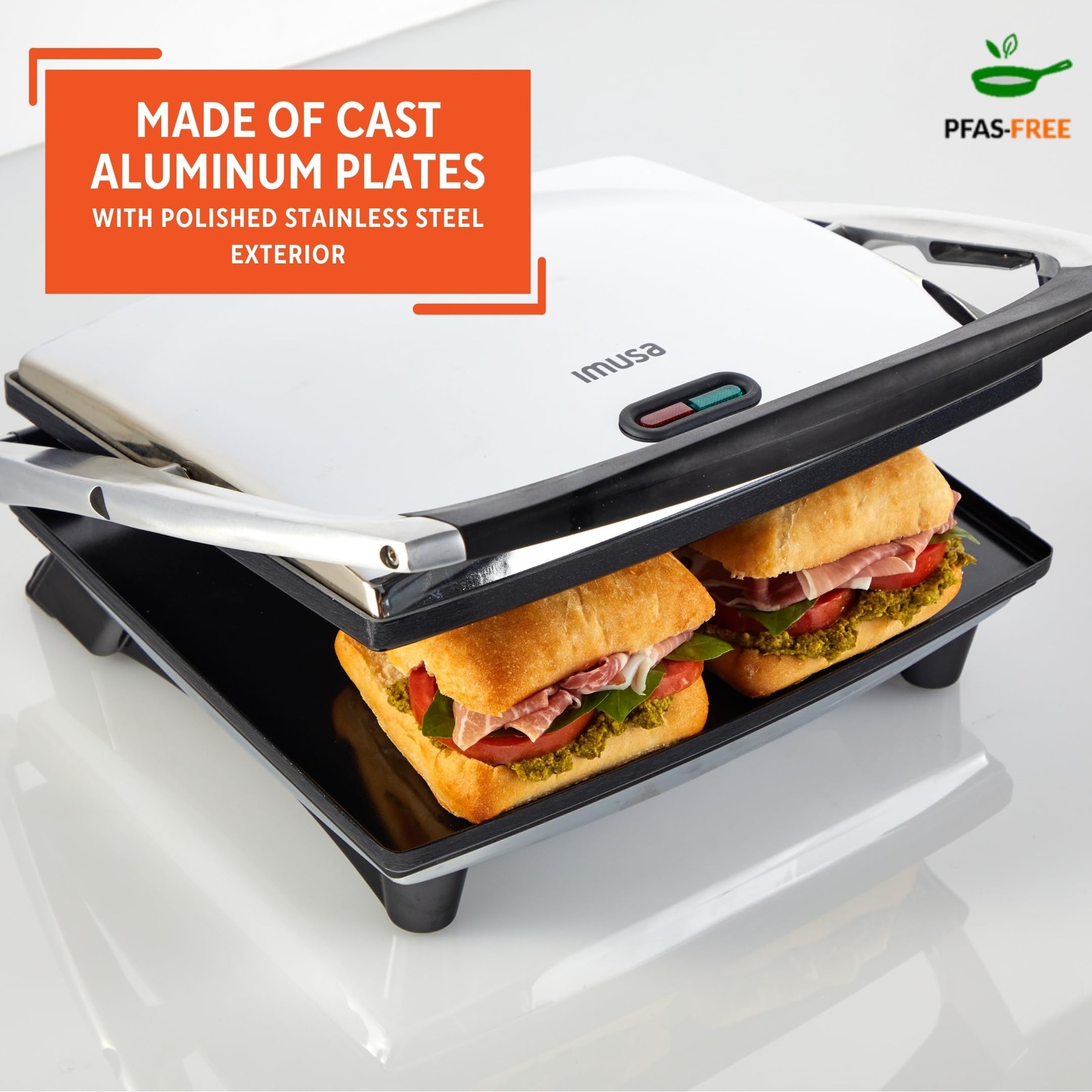 IMUSA 12×10 Ceramic Nonstick Panini Press Grill for Sandwiches and More