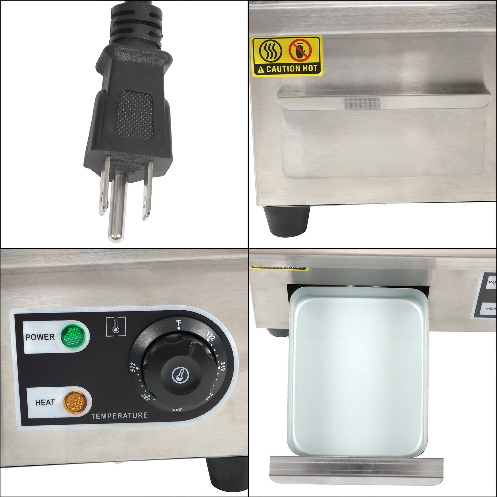 Adjustable Temp Electric Griddle, 1500W, 14in Stainless Steel Flat Grill