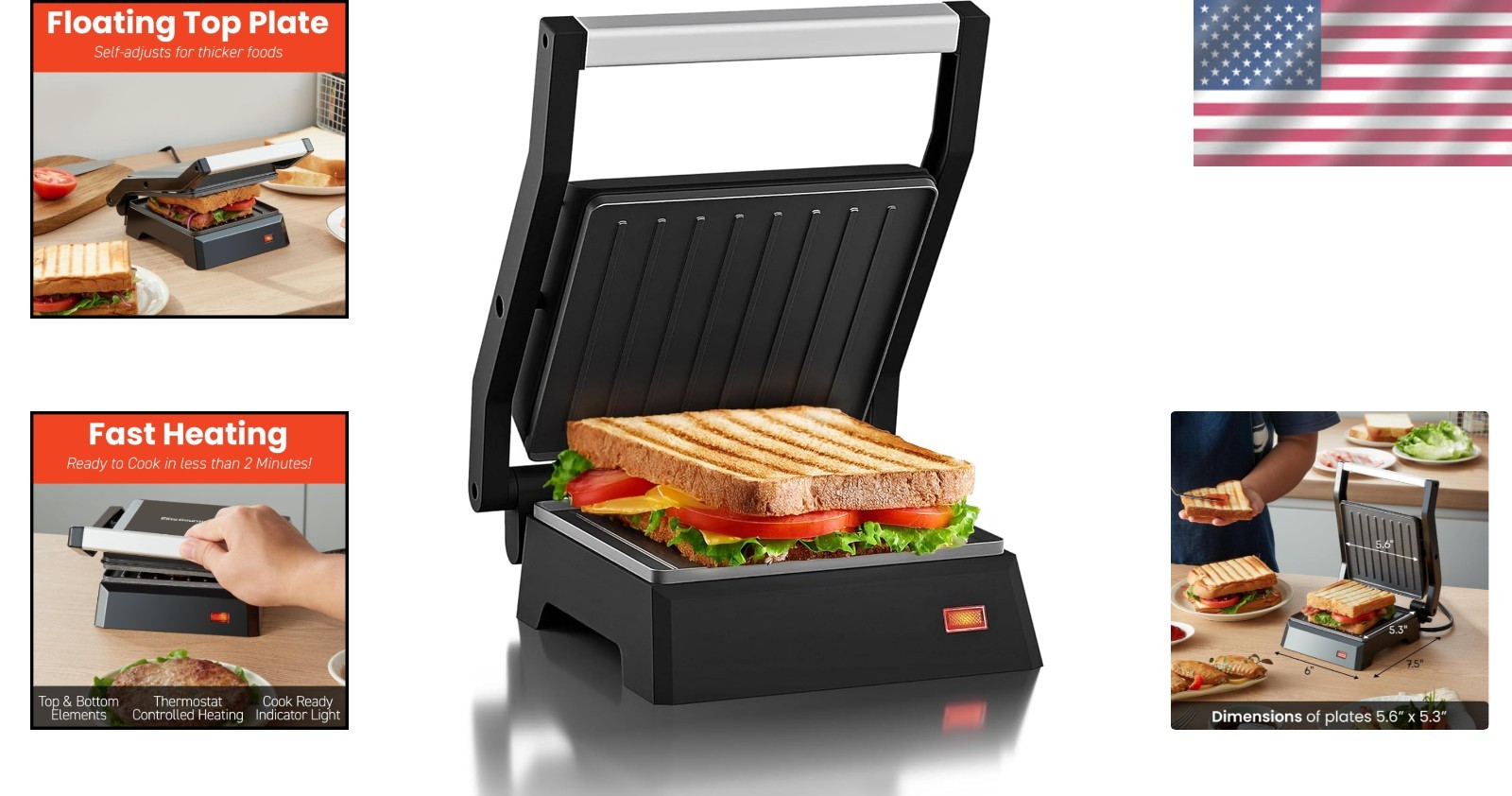 Small Space Essential: 5.5″ Panini Press & Contact Grill with Cool Touch Feature