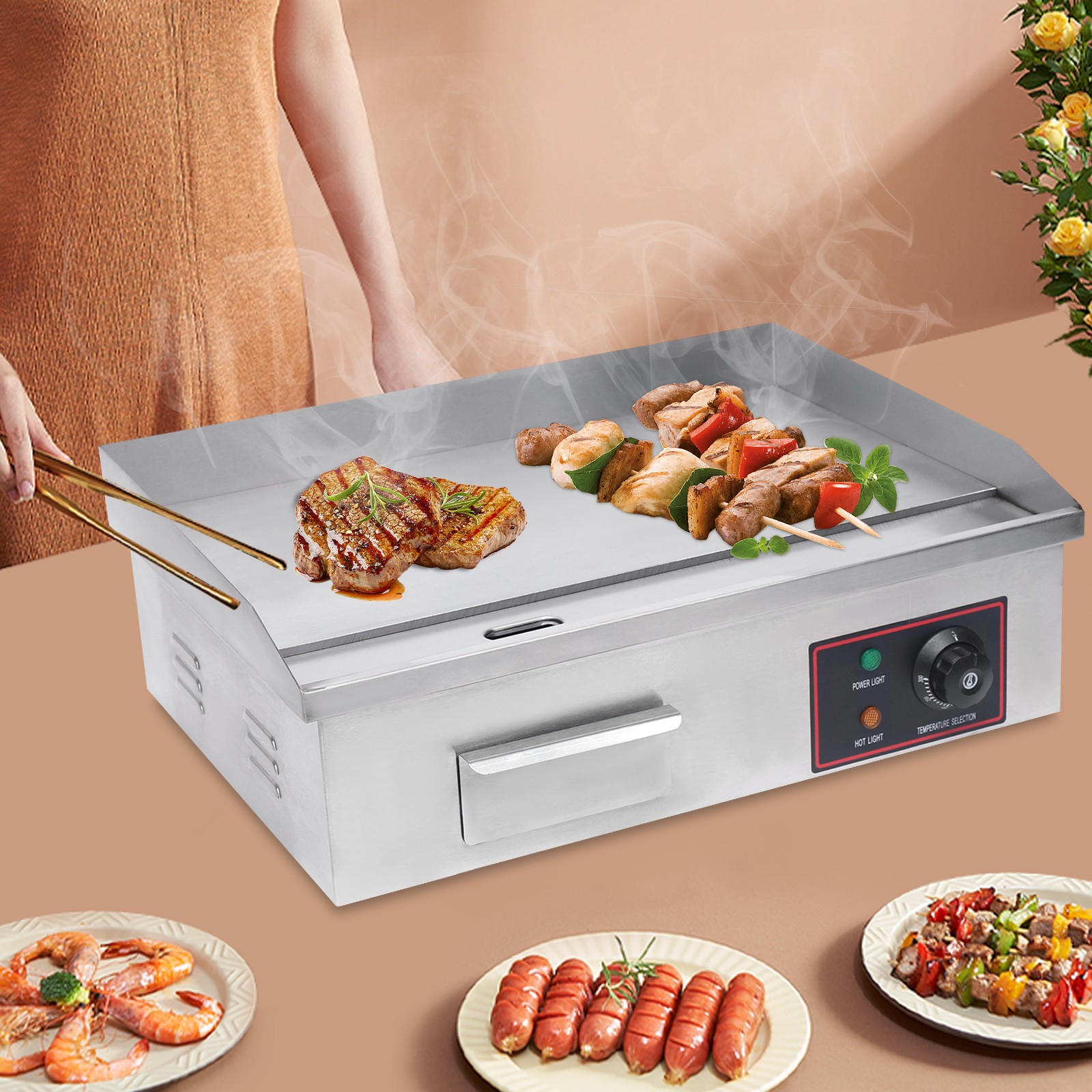 Commercial Electric Flat Top Grill Griddle Power Stove 110v/60Hz 1600W Stainless