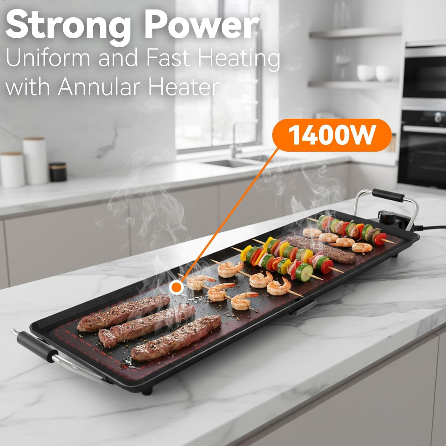 30-Inch Electric Griddle & Teppanyaki Grill, 1400W Large Non-Stick Surface, Inte