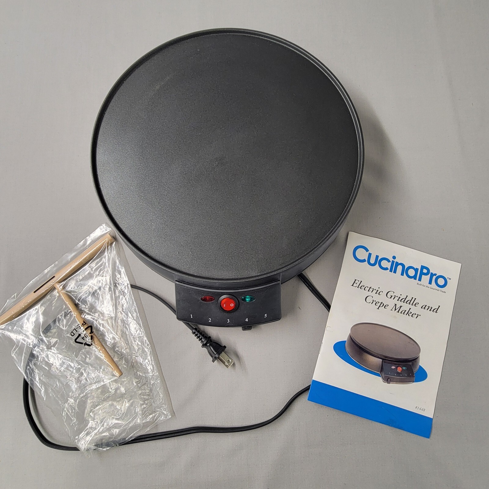 Cucina Pro Electric Griddle Crepe Maker 12″ Round Model 1448 Non-Stick Surface