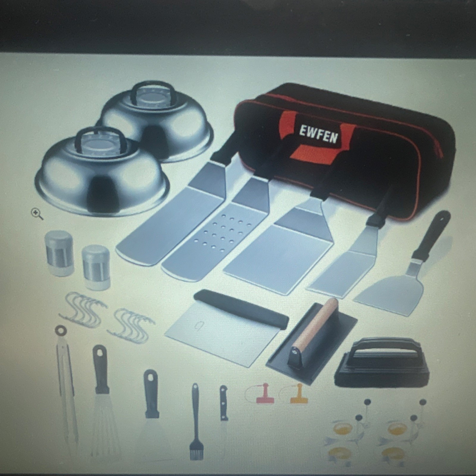 EWFEN Griddle Accessories Kit with Spatulas, Cast Iron Press, Dome Covers