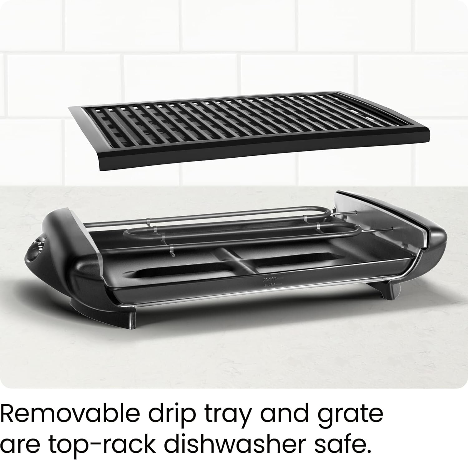 Non-Stick Indoor Grill with Dishwasher Safe Tray & 150 Sq. Inch Cooking Surface